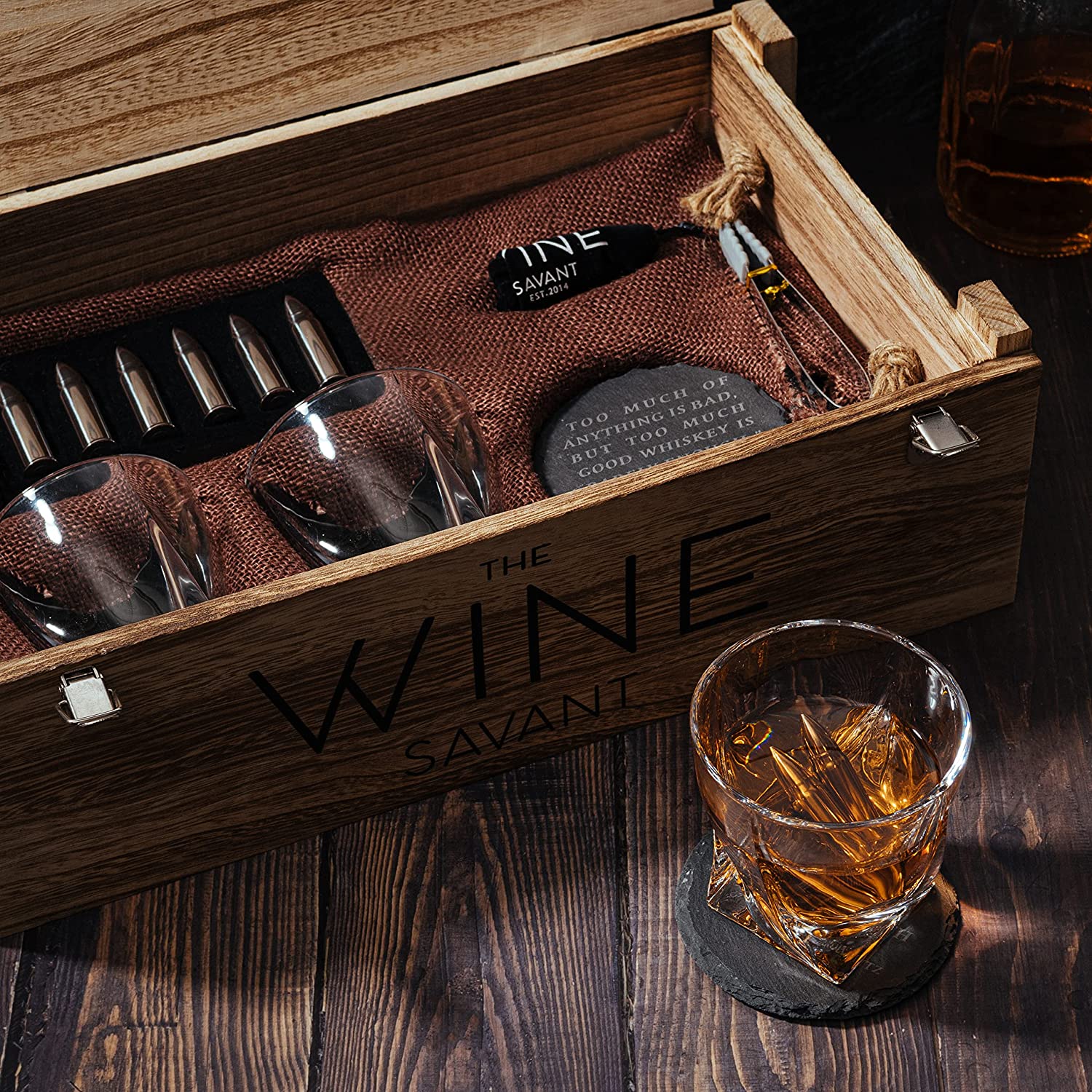 Whiskey and Spirits Gifts for Men Dad Luxurious Twist Glasses (Bullets) - Keen Glass Solutions
