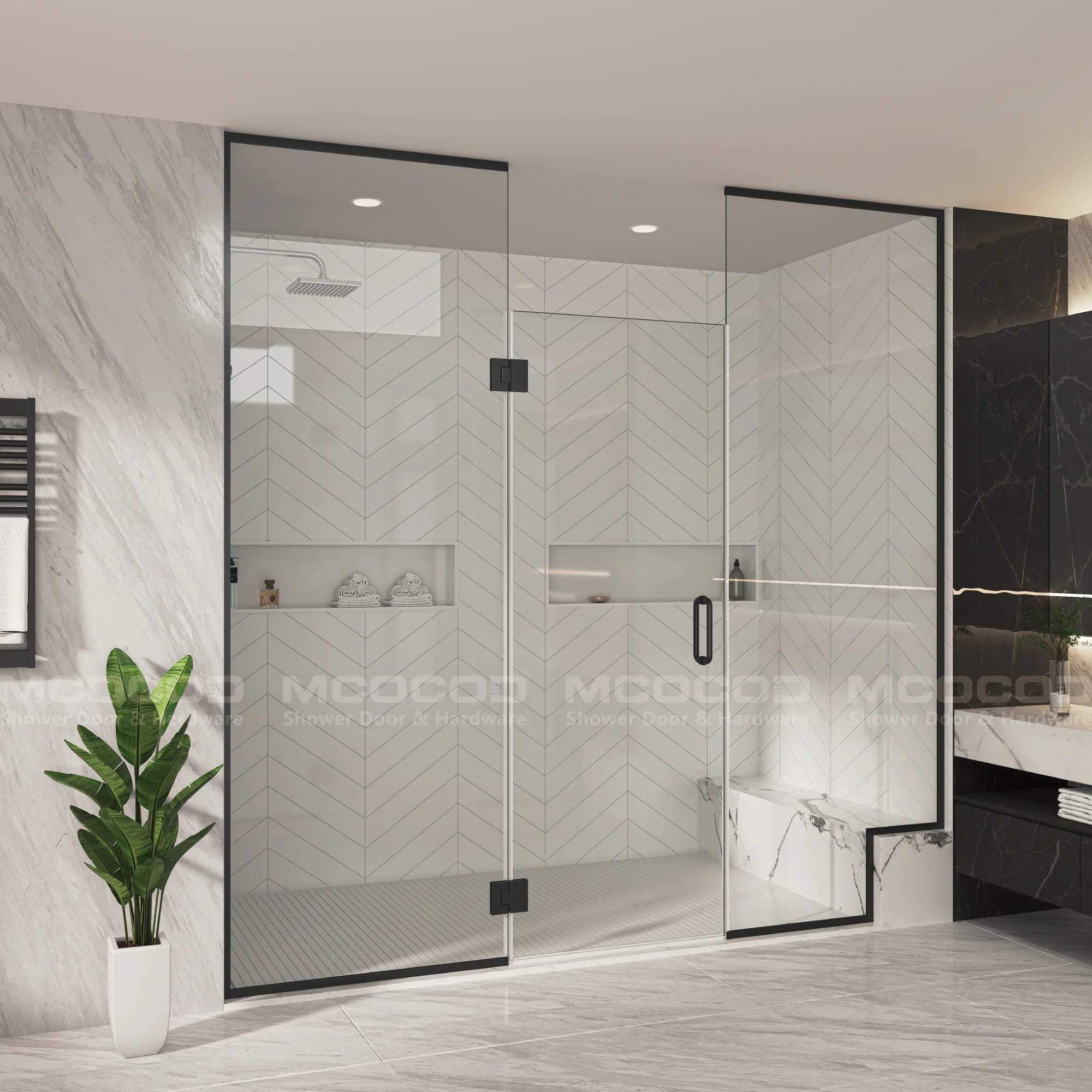 Customize for Large Openings Spaces Framed Swing Shower Door - H06-02H - Keen Glass Solutions