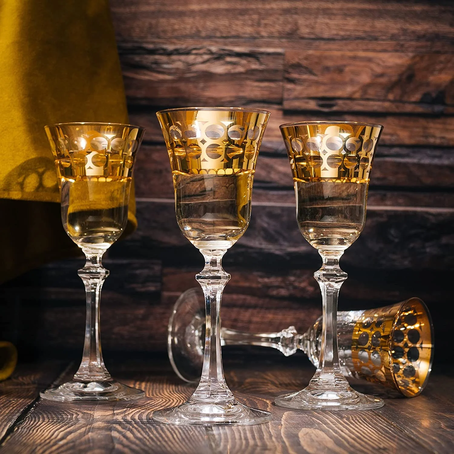 Crystal Gold Italian Design Red Wine Glasses Double-Row Gold -Set of 4 - Keen Glass Solutions