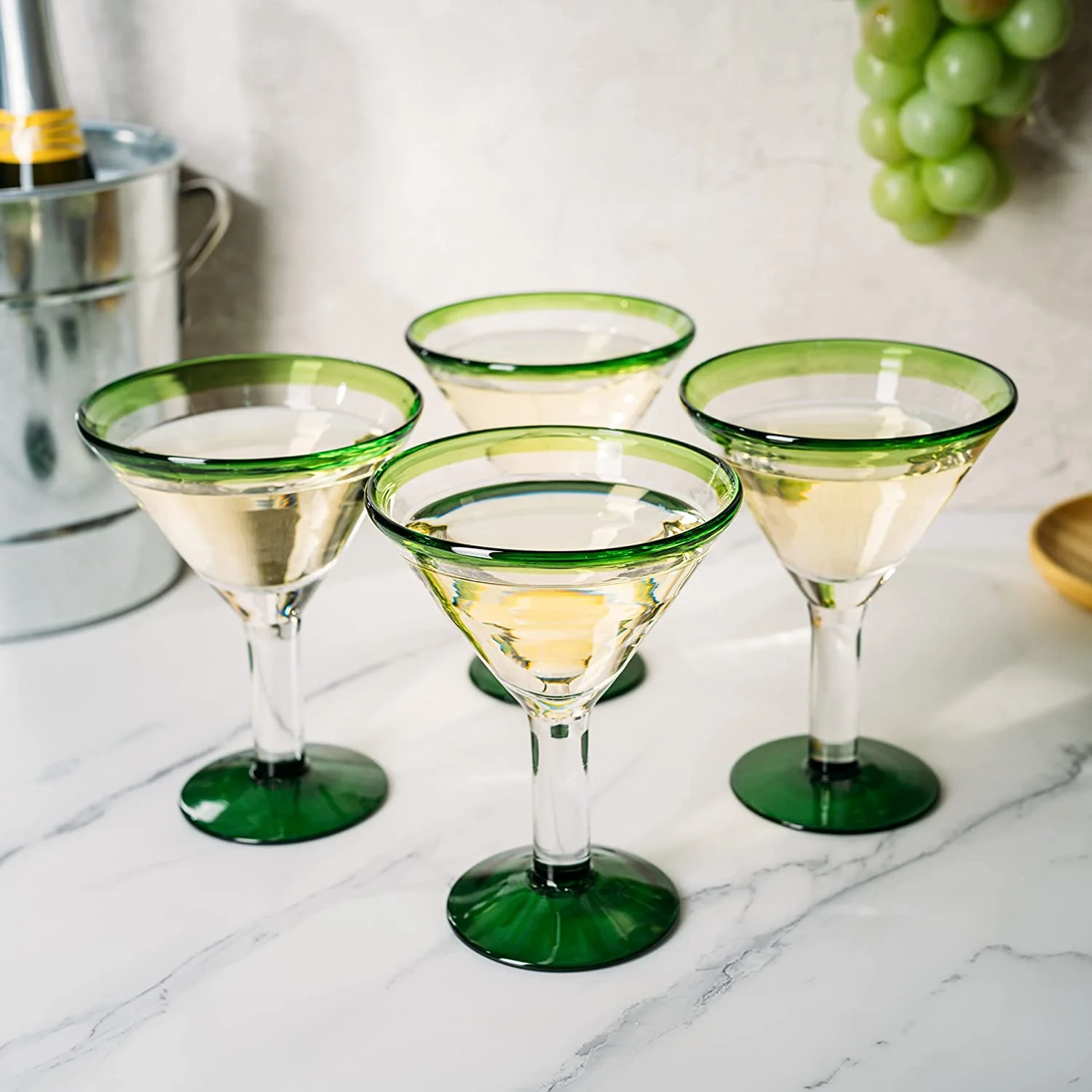 Mexican Hand Blown Martini & Margarita Glasses - Set of 4-10oz - Keen Glass Solutions