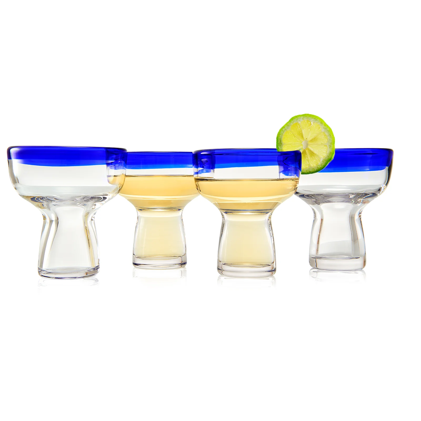 Mexican Hand Blown Blue Rim Margarita Glasses - Set of 4 - Keen Glass Solutions