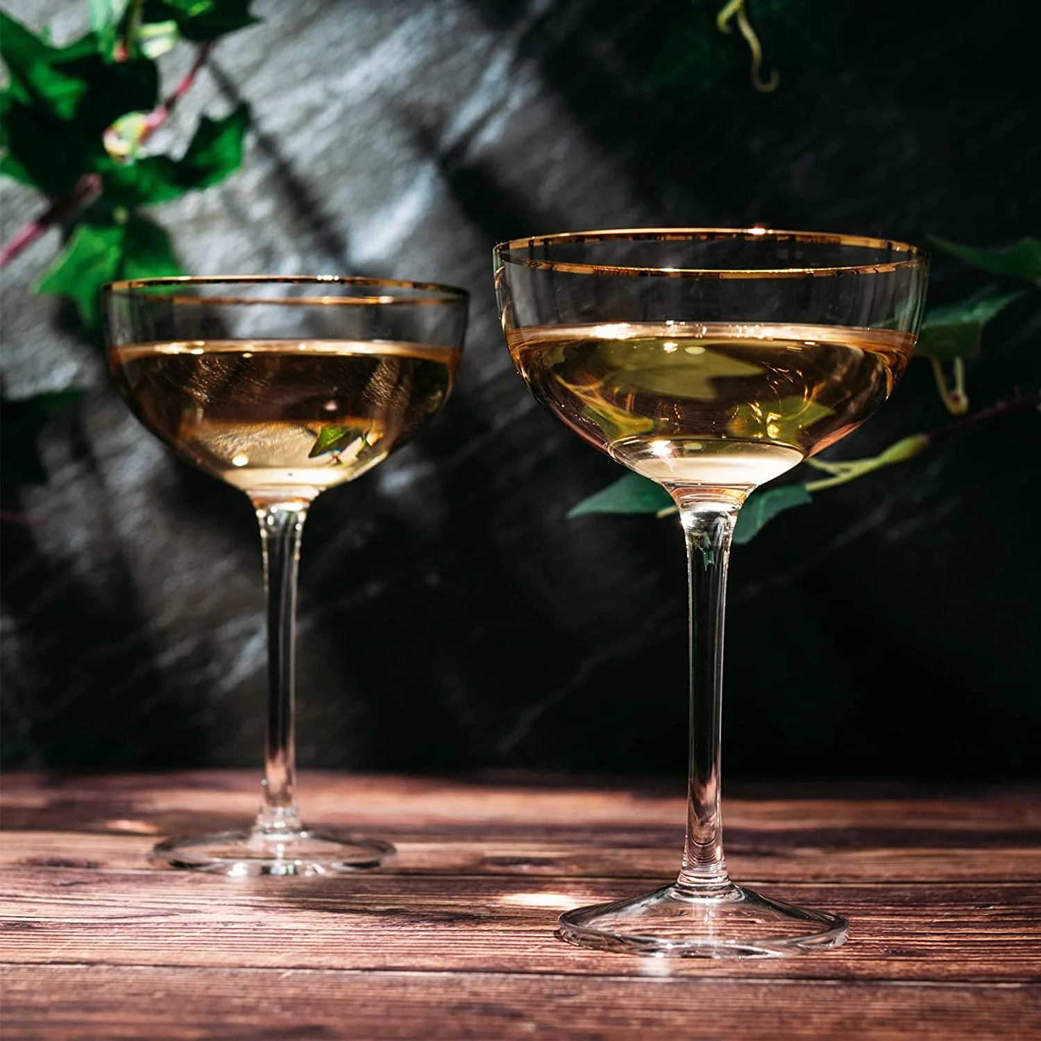 Vintage Crystal Champagne Coupe Gold Rim Glasses | Set of 2 | 7 oz - Keen Glass Solutions