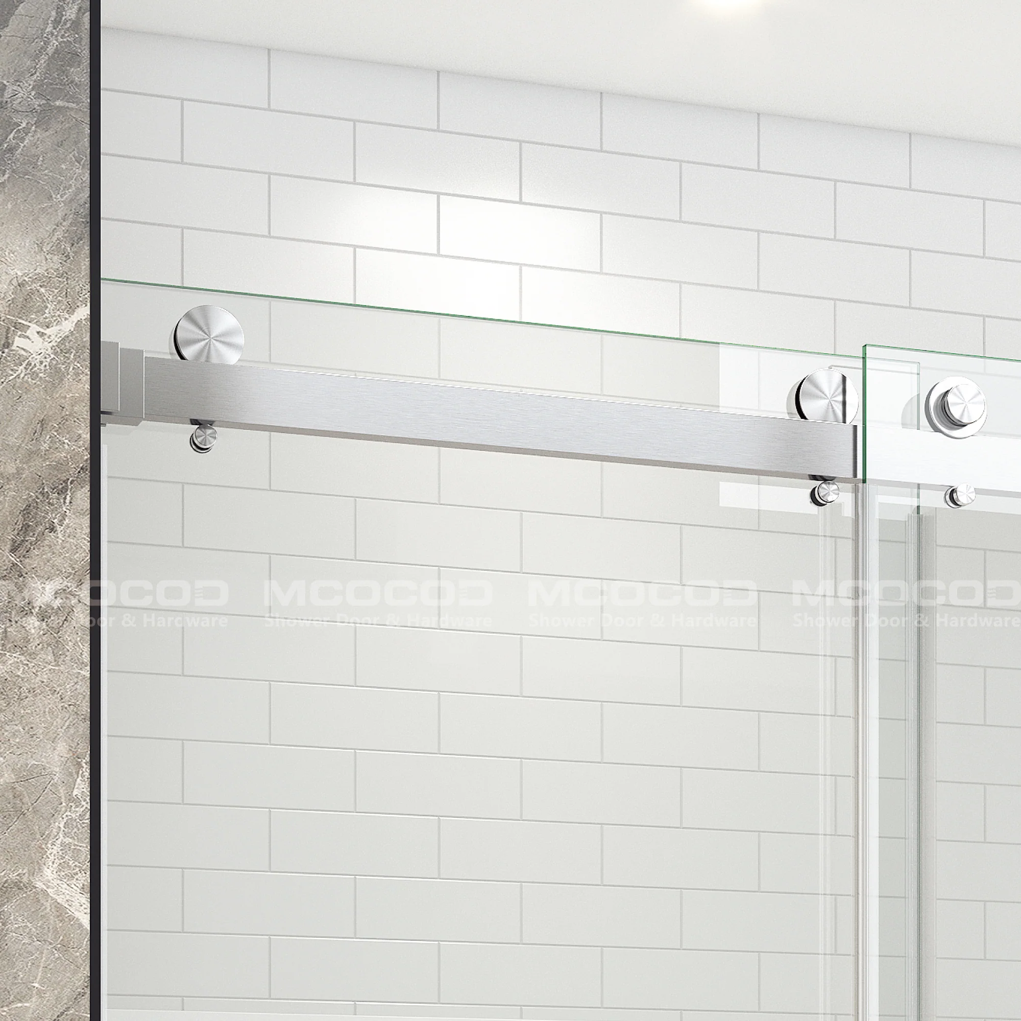 Customize Large Openings Spaces DS01+H06-04 for Double Sliding Bathtub Shower Door and Frameless Swing Glass Door - Keen Glass Solutions