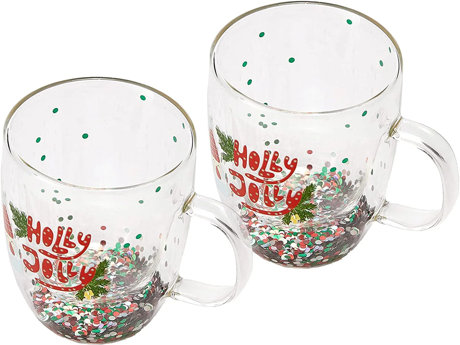 Set of 2 Holly Jolly Christmas Design Tumbler Mugs - 9.5 oz - Keen Glass Solutions