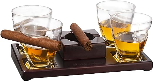 Premium Whiskey Glass & Cigar Tray Gift Set – 4 Twist Glasses - Keen Glass Solutions