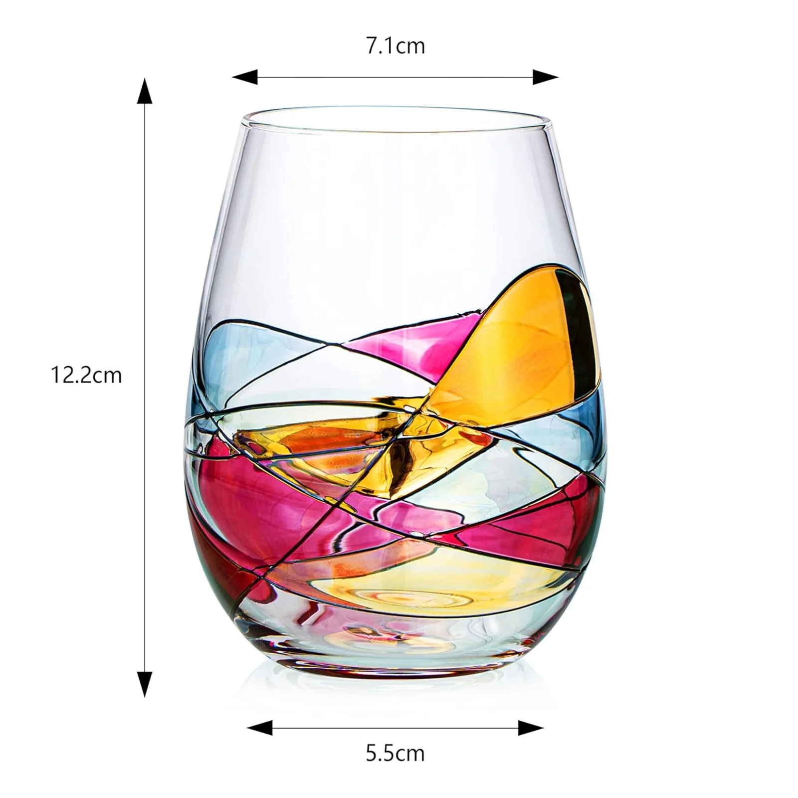 Artisanal Hand Painted Stemless - Windows Wine Glasses Set of 2 - Keen Glass Solutions