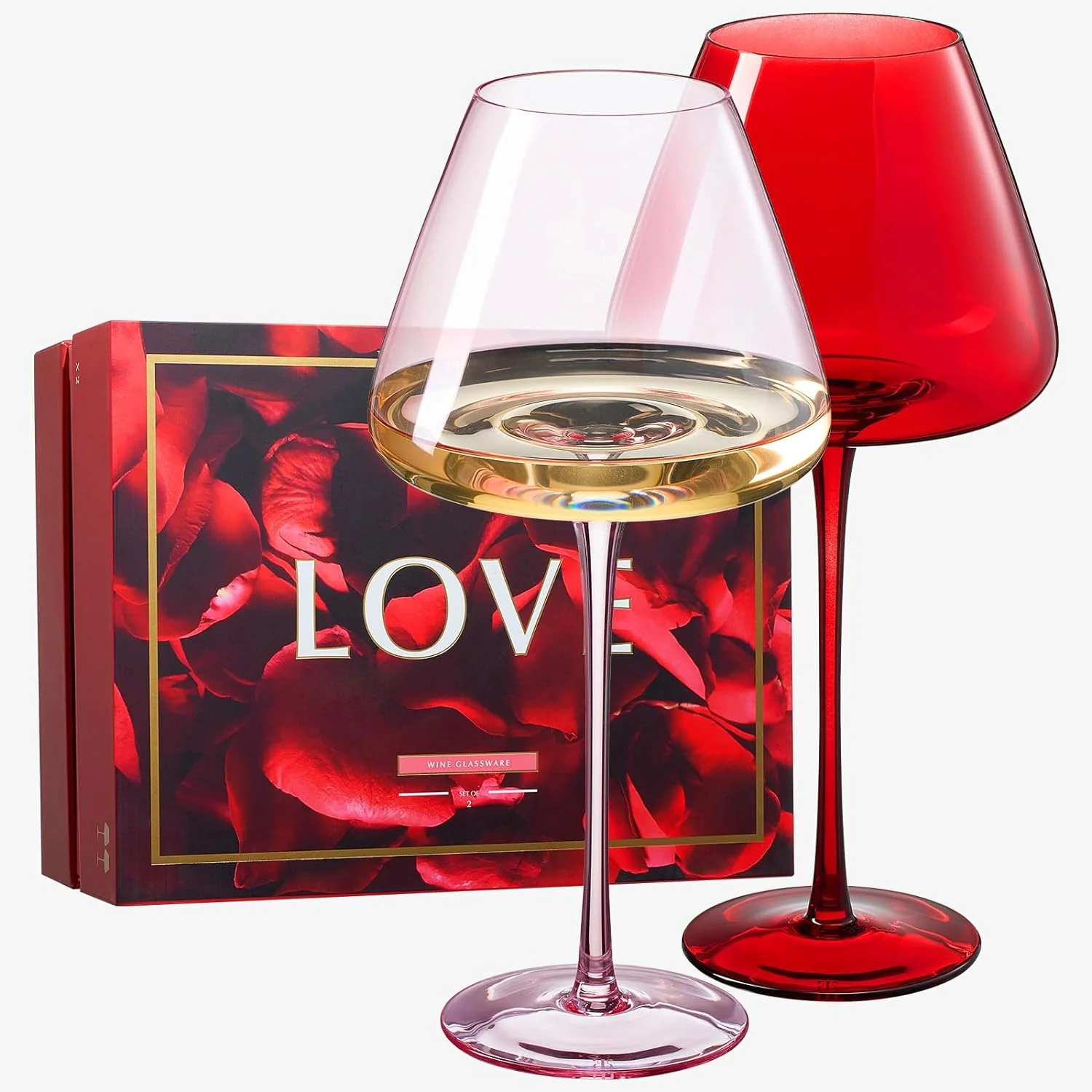 Valentine's Colored Red & Pink Crystal Wine Glasses | 2 Set - Keen Glass Solutions