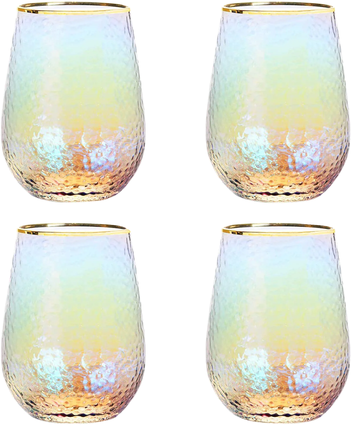 Festive Lustered Iridescent Stemless Wine - Set of 4 - Keen Glass Solutions