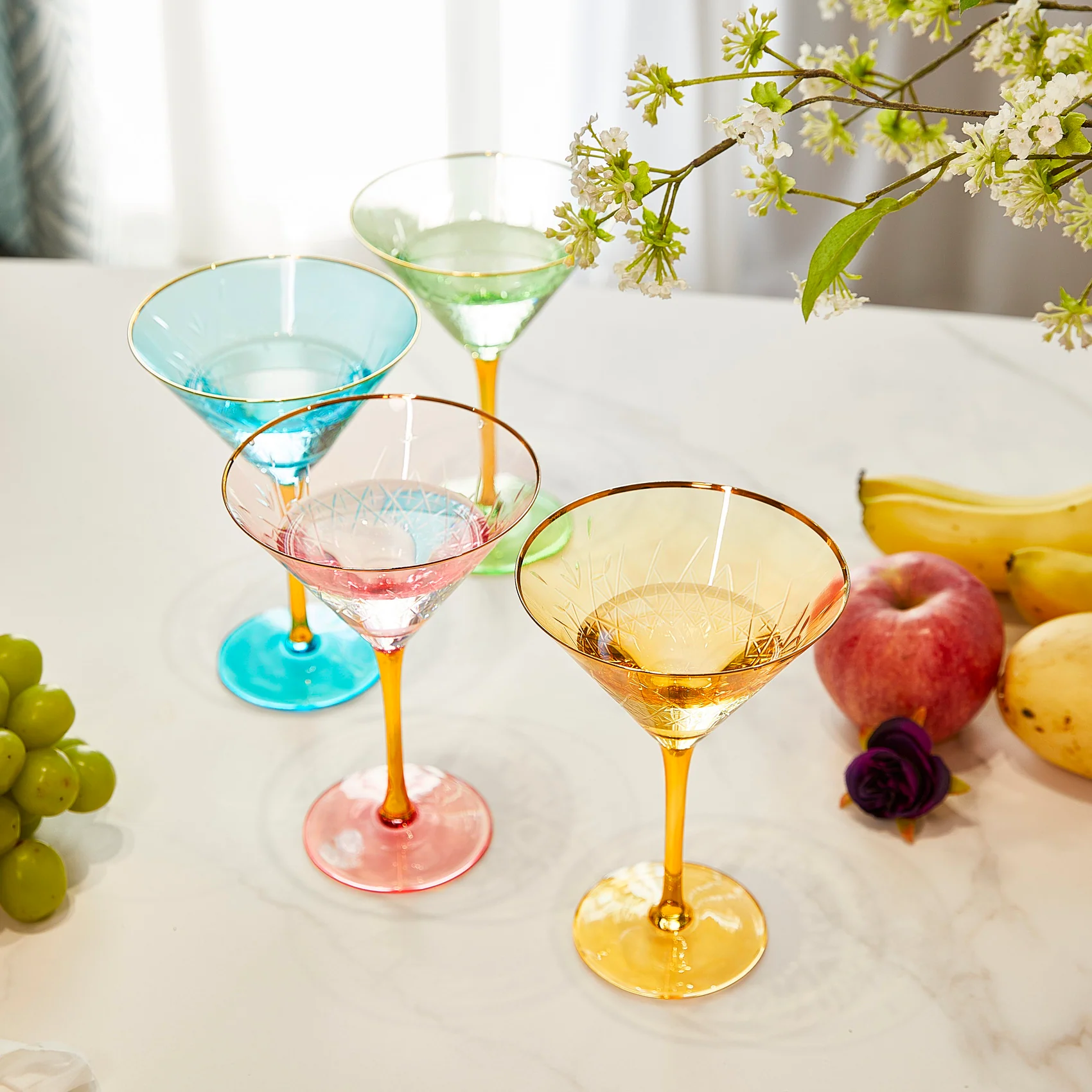 Crystal Gold Rimmed Champagne, Martini, Cocktails Glasses - Set of 4 - Keen Glass Solutions