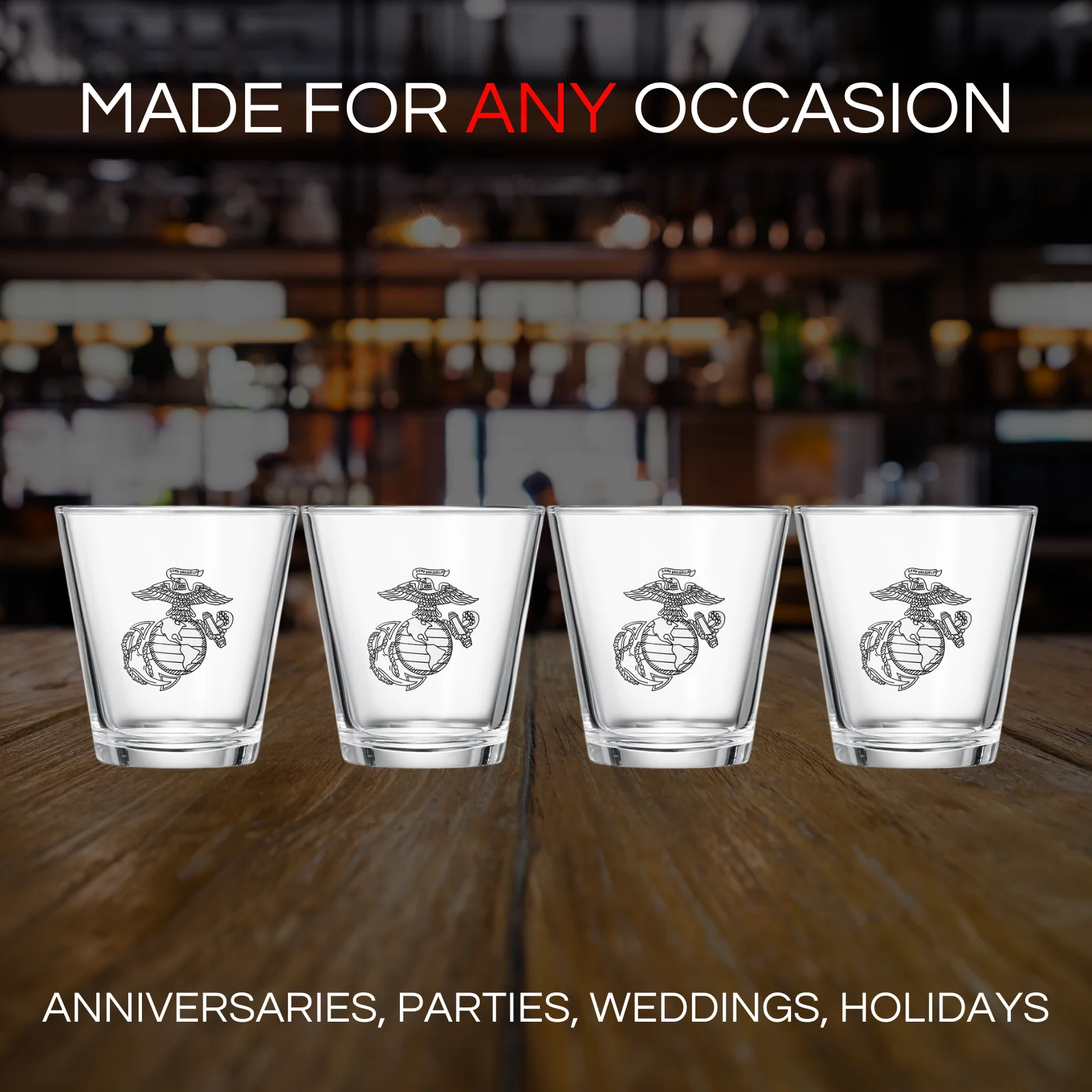 Marine USMC Whiskey & Wine Glasses Set of 4 - Keen Glass Solutions