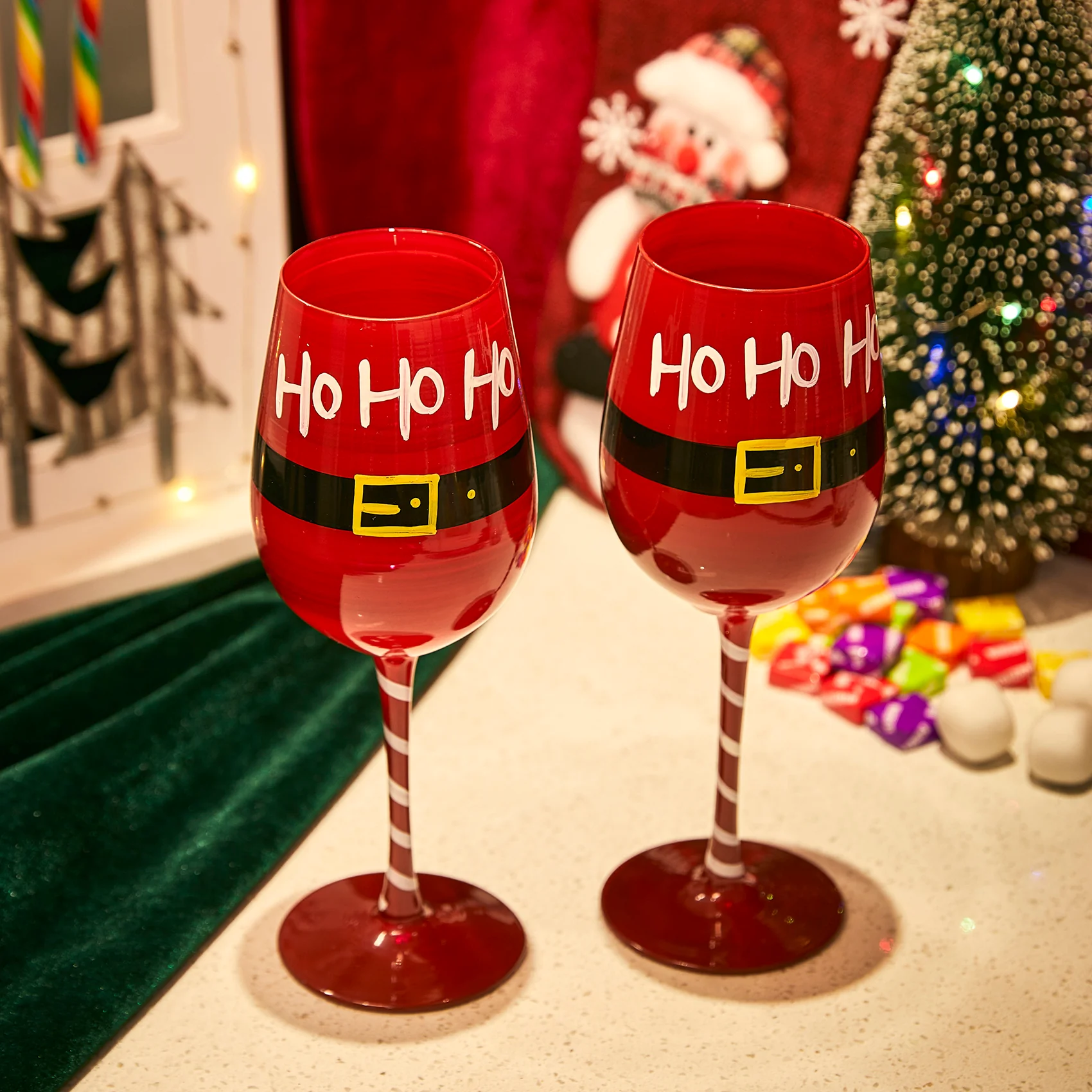 Ho Ho Ho Santa's Christmas Stemmed Wine & Water Glasses - Set of 2 - Keen Glass Solutions