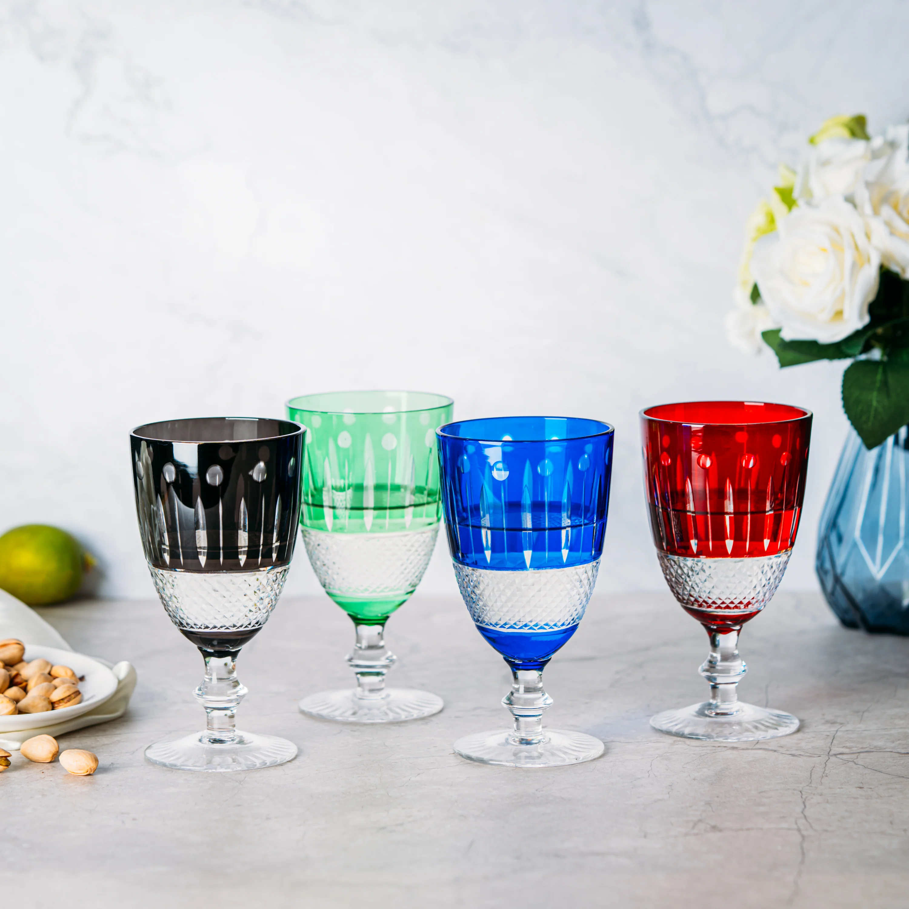 Crystal Italian Multicolor Design Cups -Set of 4 - Keen Glass Solutions