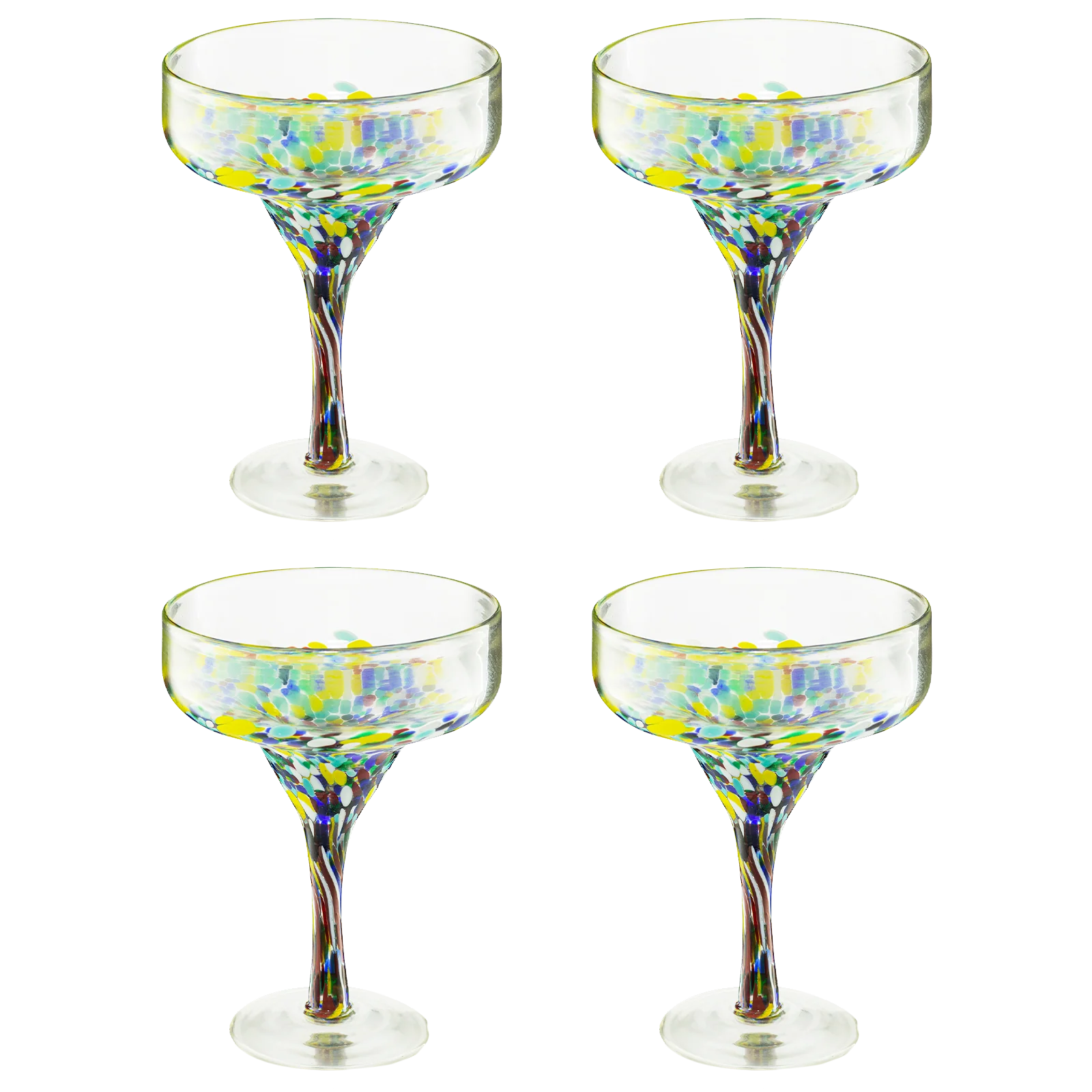 Mexican Design Hand Blown Margarita Glass – Set of 4 (Confetti Margarita) - Keen Glass Solutions