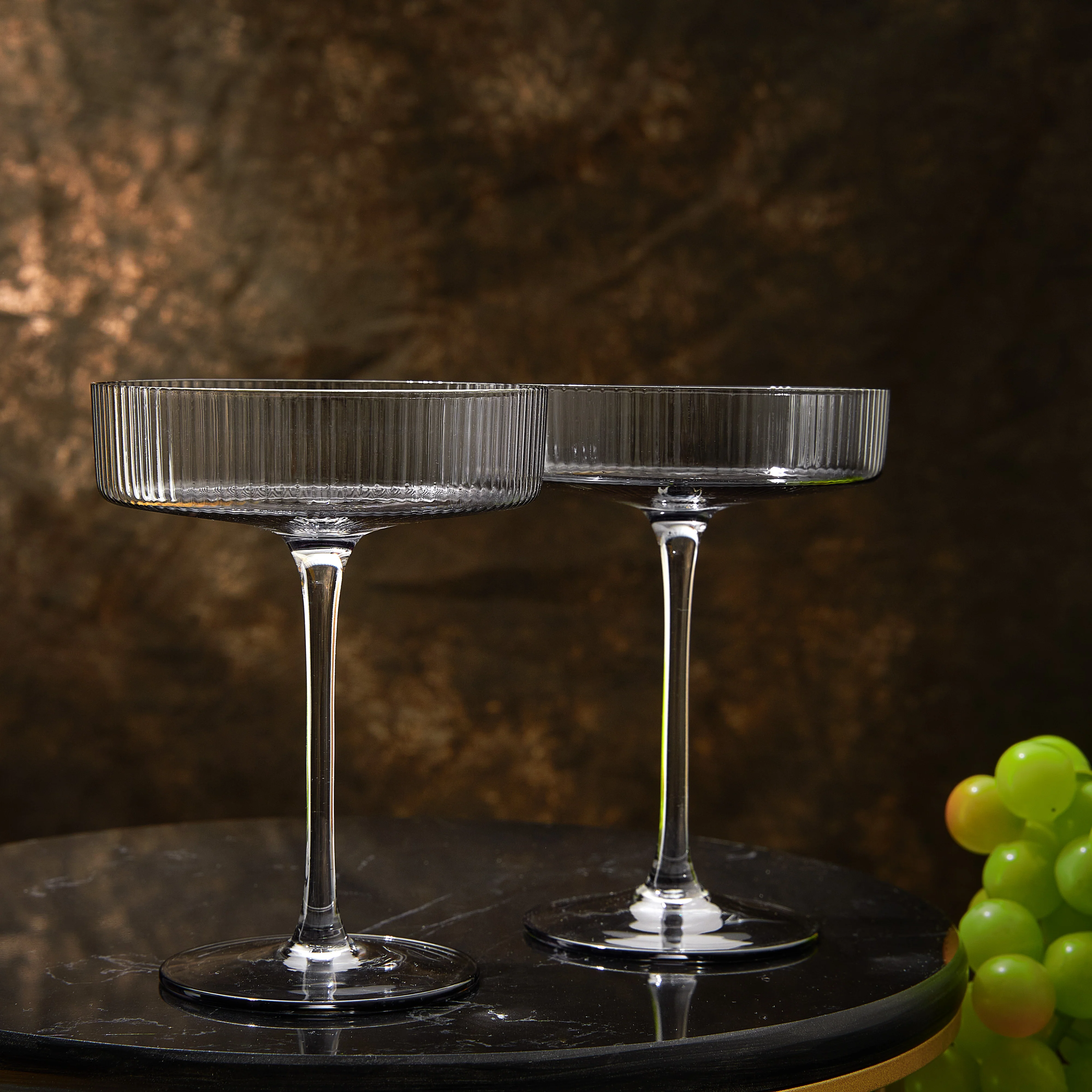 Ribbed Coupe Cocktail Glasses 8 oz | Set of 2 (Smoke Grey) - Keen Glass Solutions