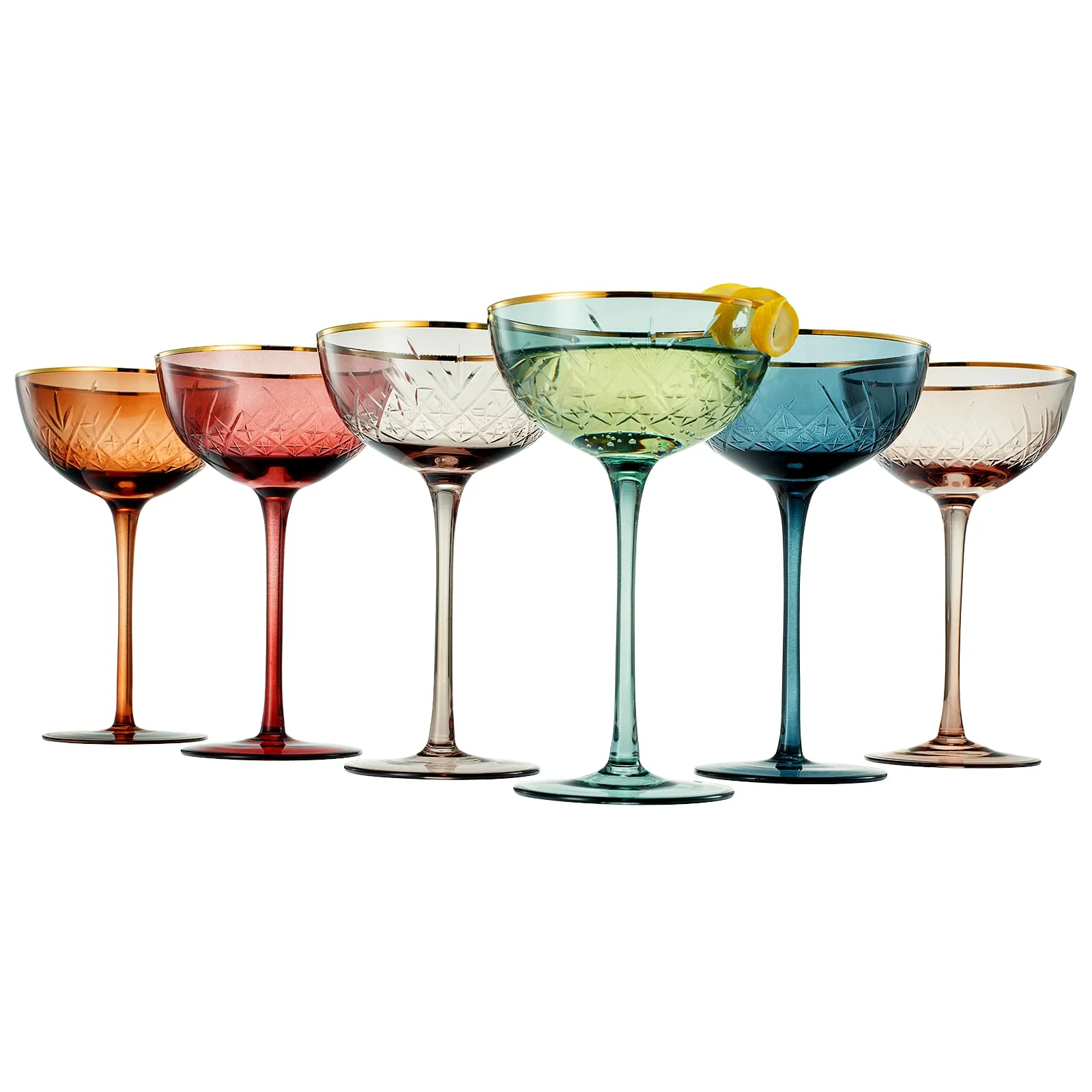 Vintage Art Deco Coupe for Champagne, Martini, Cocktails | Set of 6 | 7 oz (Muted) - Keen Glass Solutions