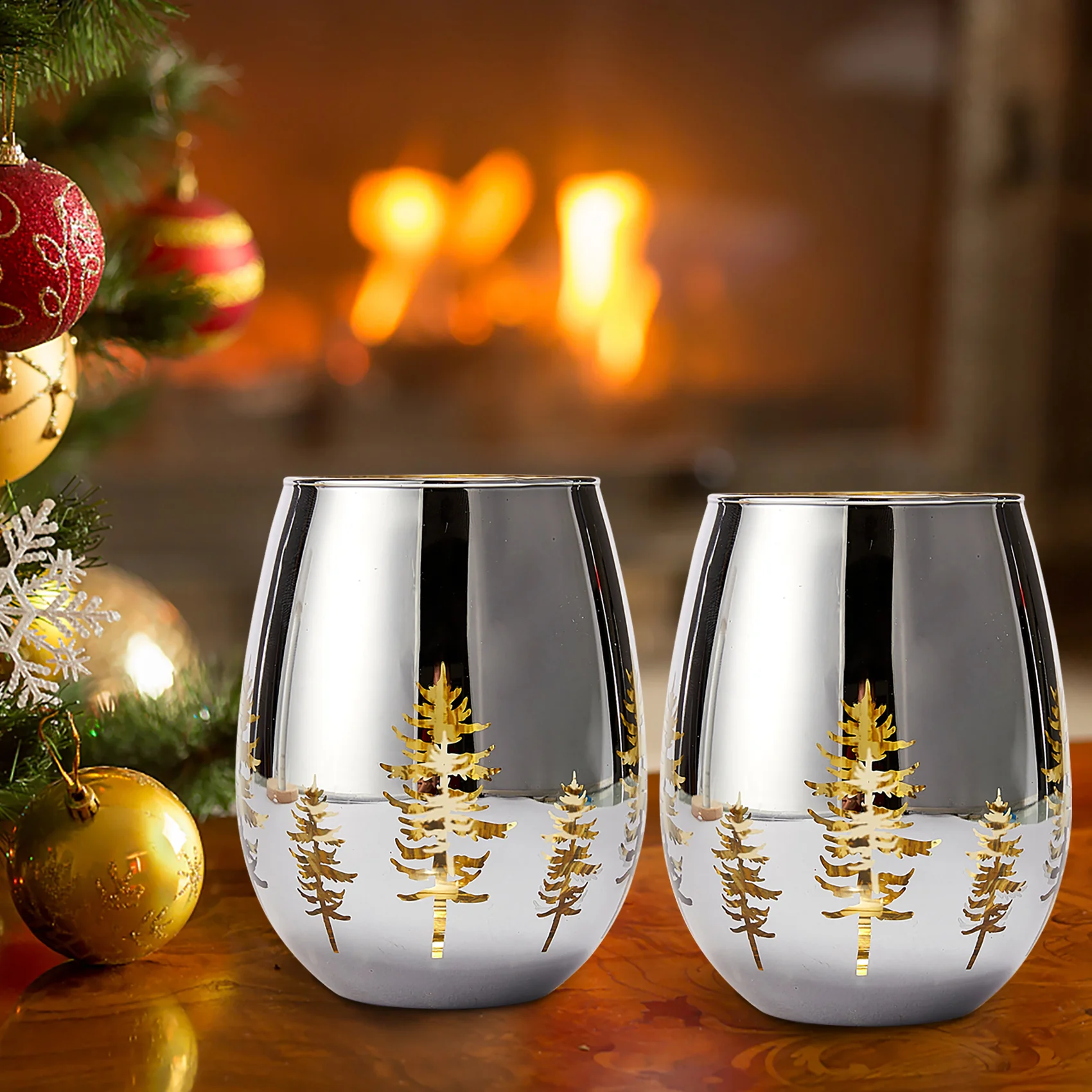 Crystal Christmas Tree Stemless Wine & Water Glasses - Set of 2 - Keen Glass Solutions