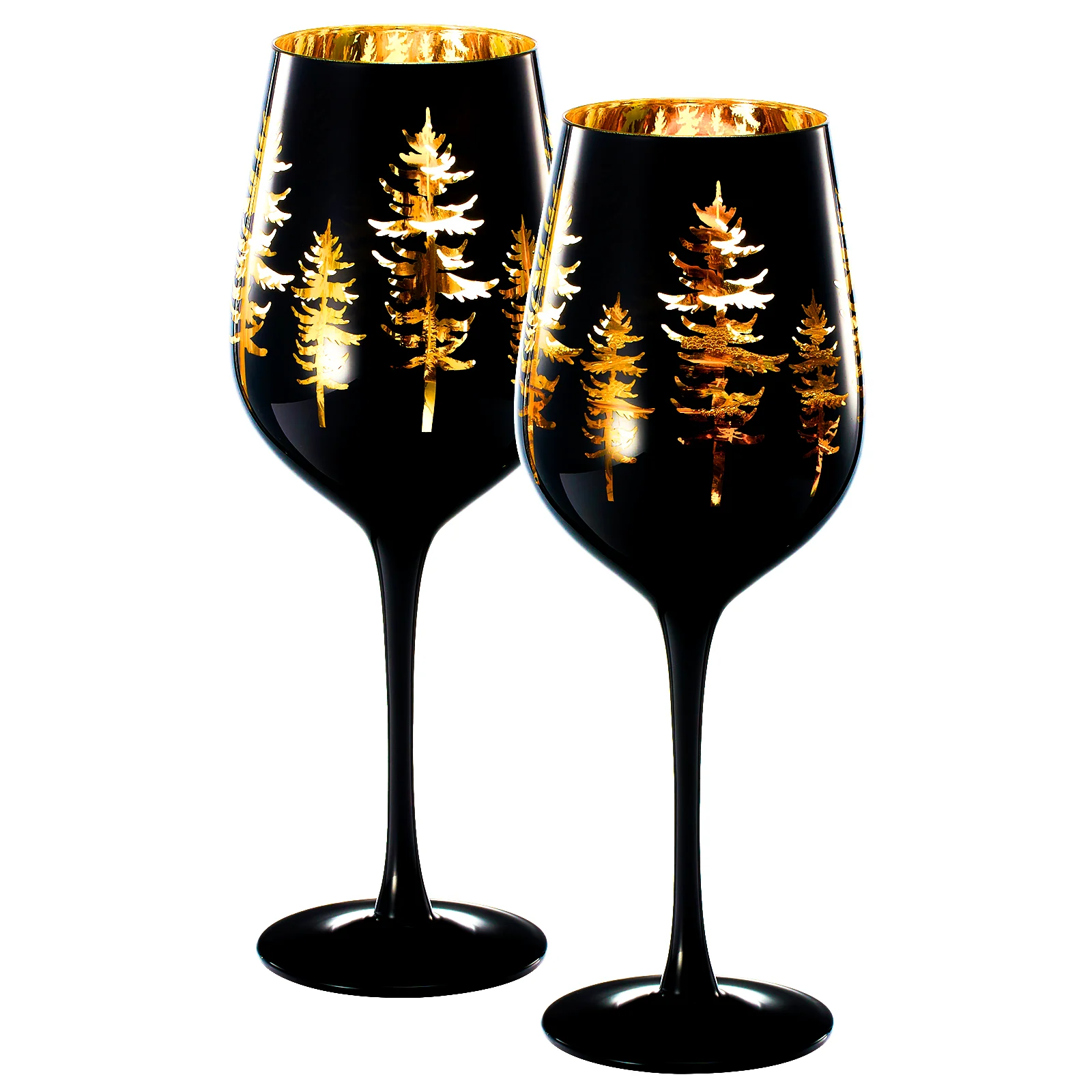 Crystal Winter Trees Black & Gold Stemmed Wine Glasses - Set of 2 - Keen Glass Solutions