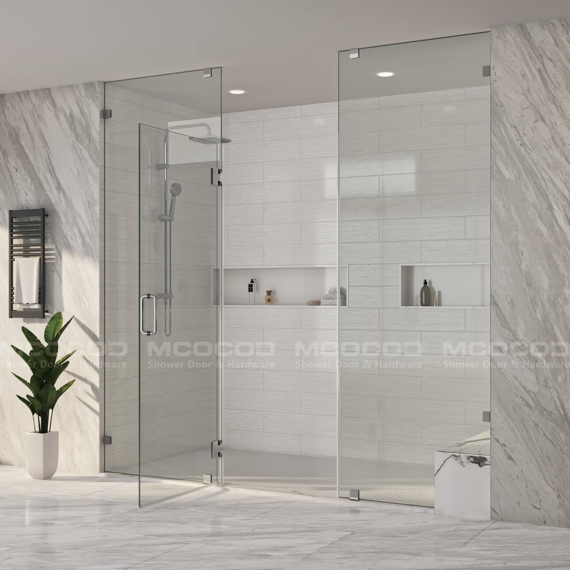 Customize for Large Openings Spaces Frameless Swing Shower Door - H06-02F - Keen Glass Solutions