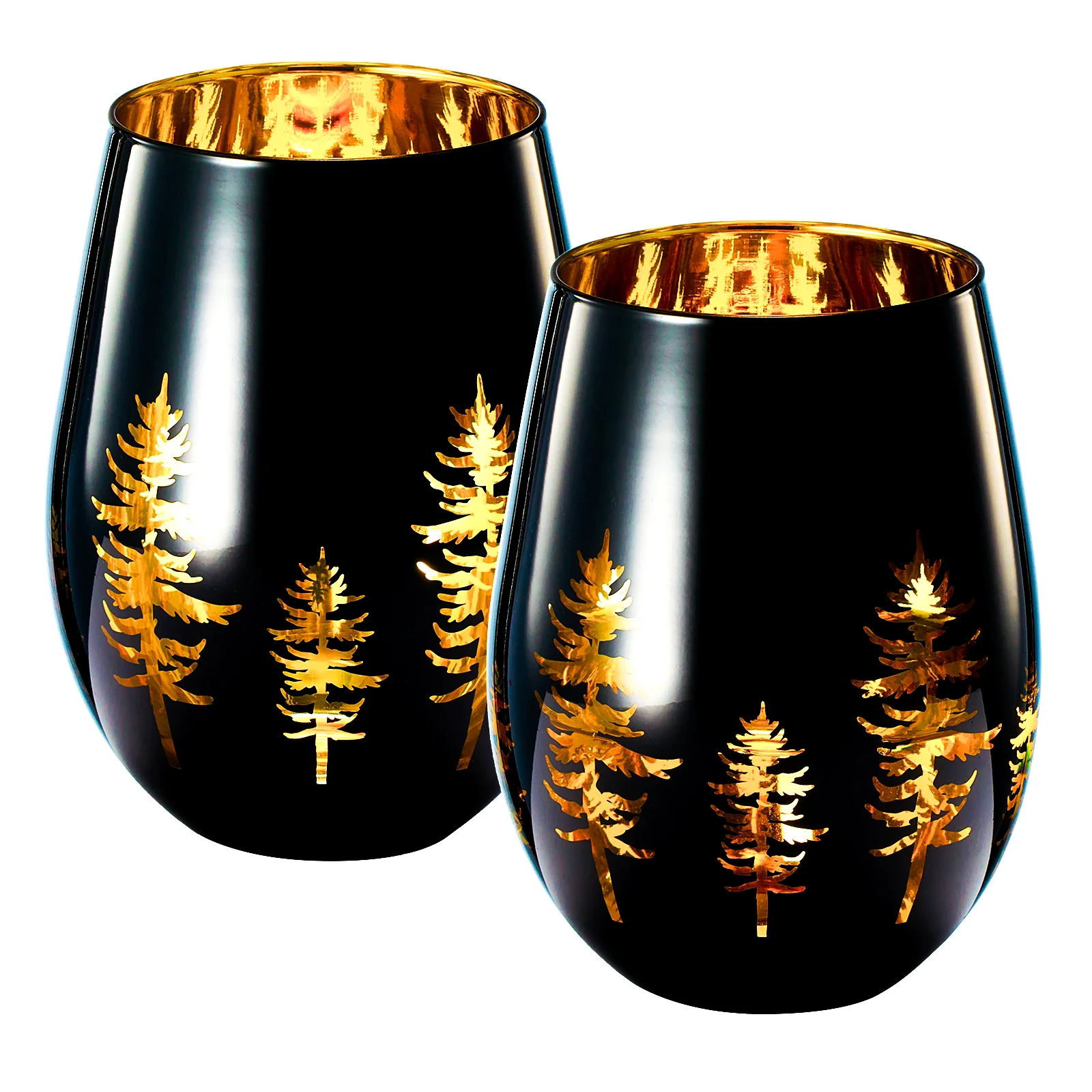 Crystal Holiday Winter Christmas Trees Black - Set of 2 - Keen Glass Solutions