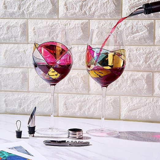 Painted STEMMED wine glass box set - 2 glasses - Keen Glass Solutions