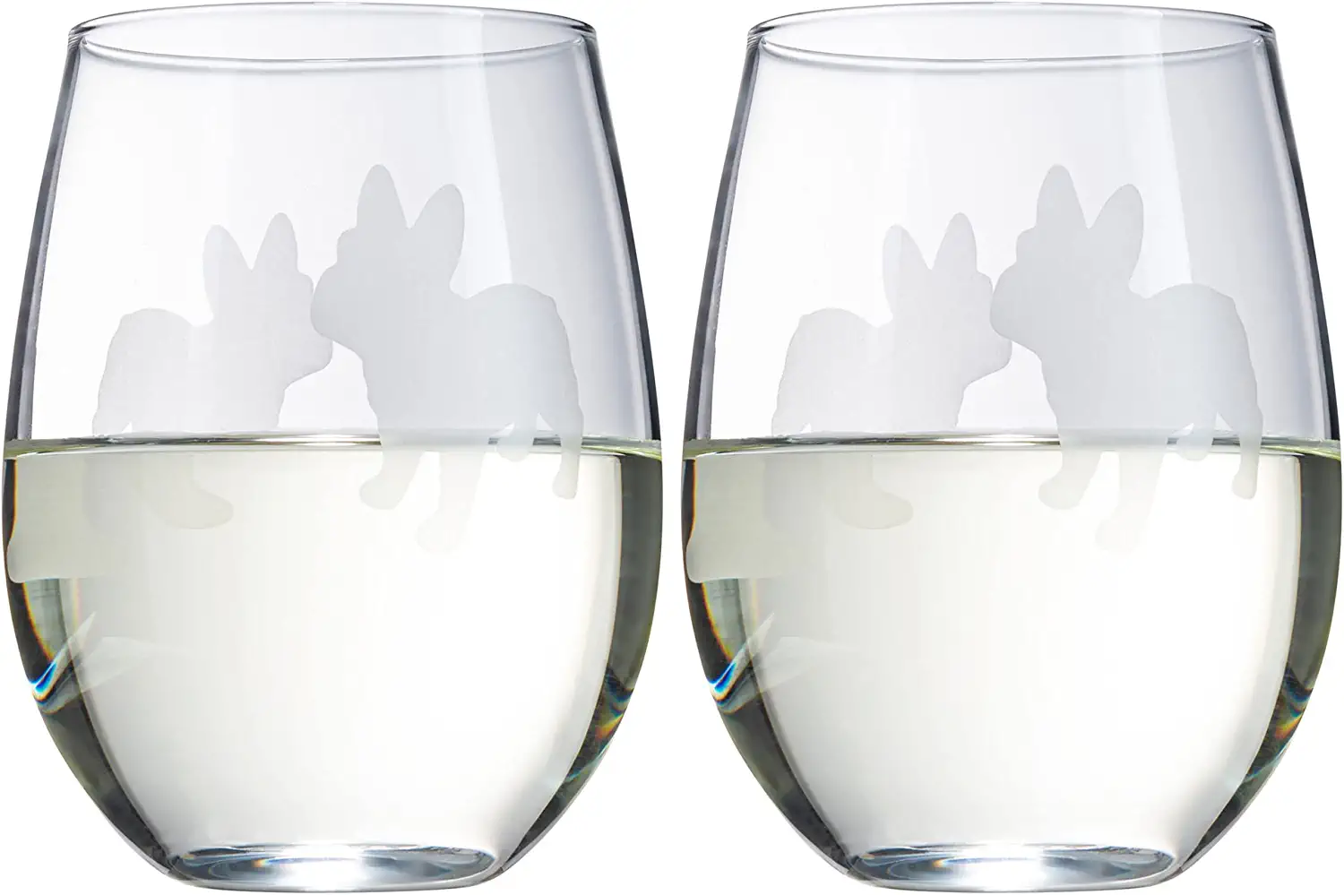 Set of 2 French Bulldog Dog Stemless Wine Glasses - Keen Glass Solutions