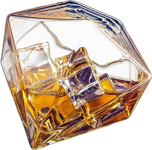 The Wine Savant Diamond Whiskey Glasses, Set of 2 10 oz - Keen Glass Solutions
