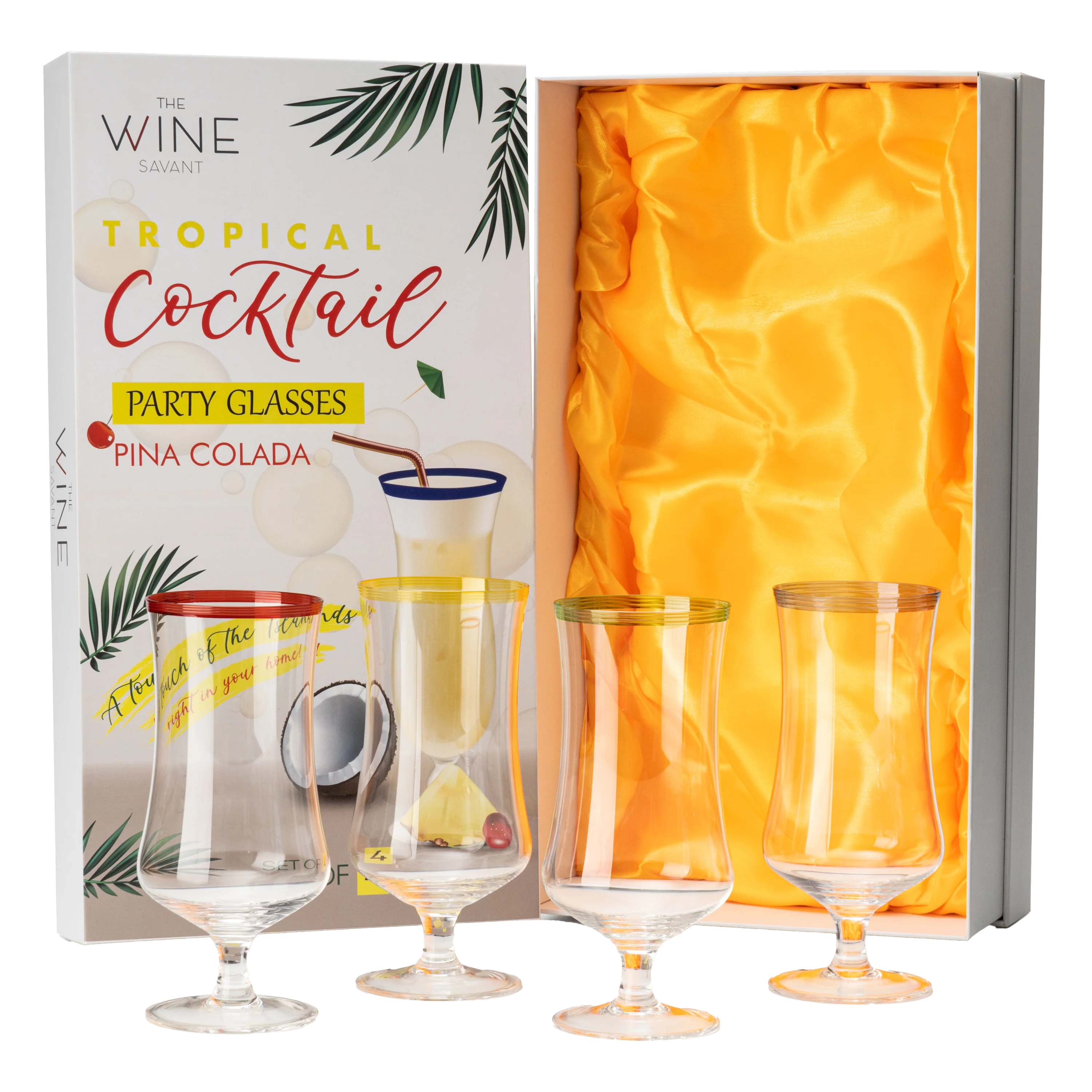 Set of 4 Pina Colada Hurricane Glasses 14oz - Keen Glass Solutions