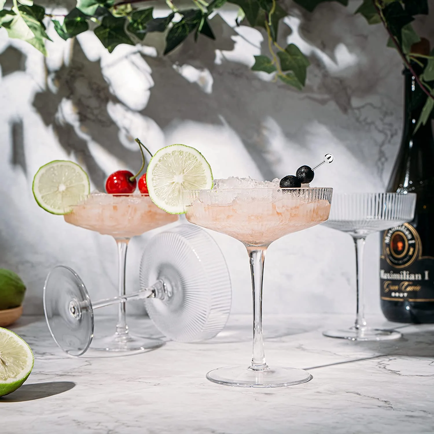 Ribbed Coupe Cocktail Glasses 8 oz | Set of 4 (Clear) - Keen Glass Solutions