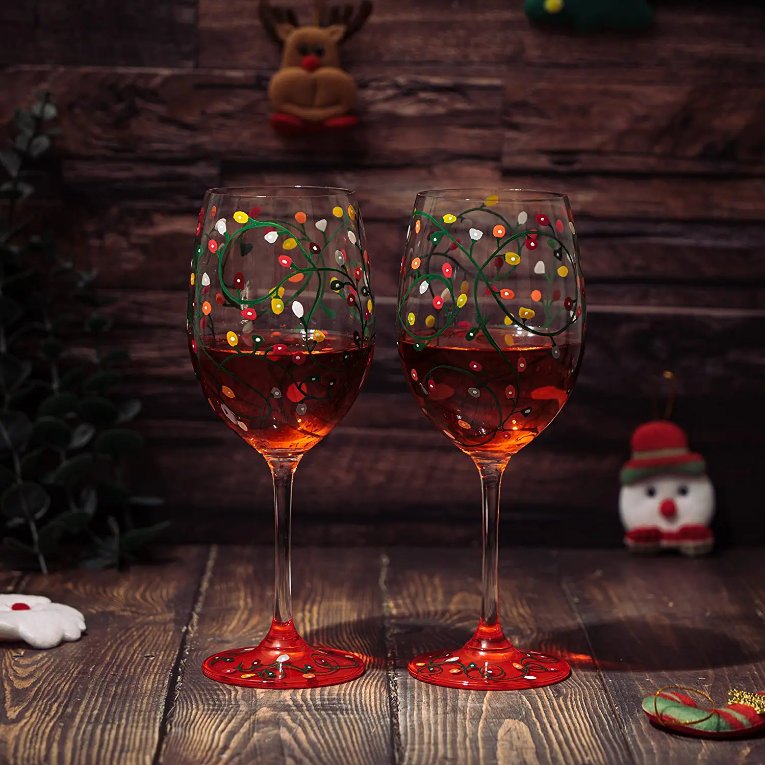 Stemmed Christmas Lights Wine Glasses Set of 2 - Keen Glass Solutions