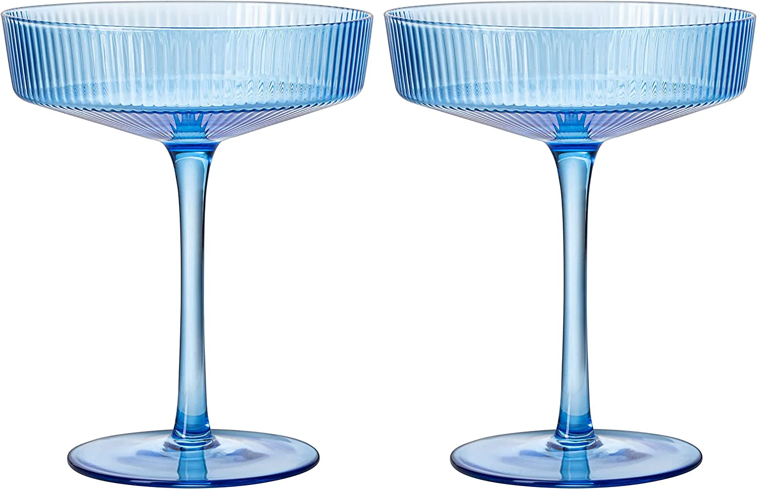 Ribbed Coupe Cocktail Glasses 8 oz | Set of 2 (Blue) - Keen Glass Solutions