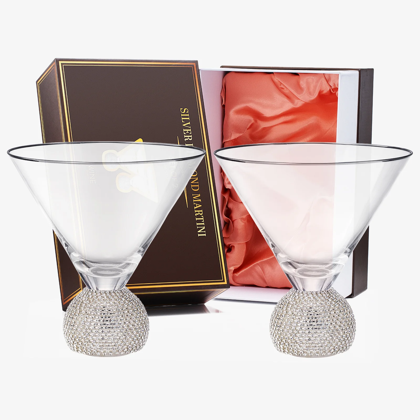 Diamond Studded Martini & Cocktail Glasses - Set of 2 - Keen Glass Solutions