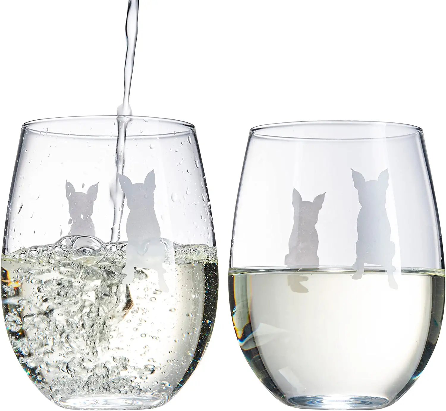 Set of 2 Boston Terrier Dog Stemless Wine Glasses - Keen Glass Solutions