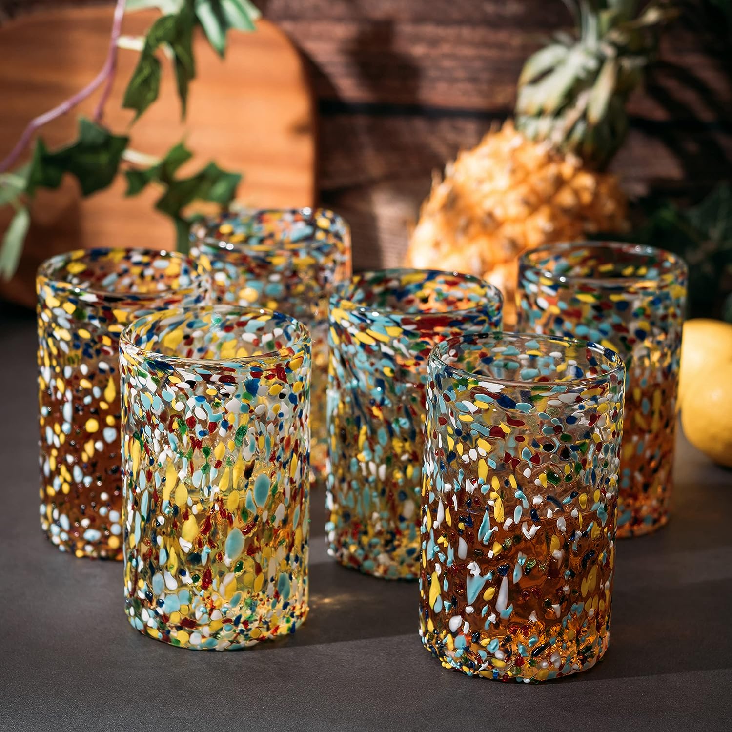 Hand Blown Mexican Drinking Glasses – Set of 6 (Confetti) - Keen Glass Solutions