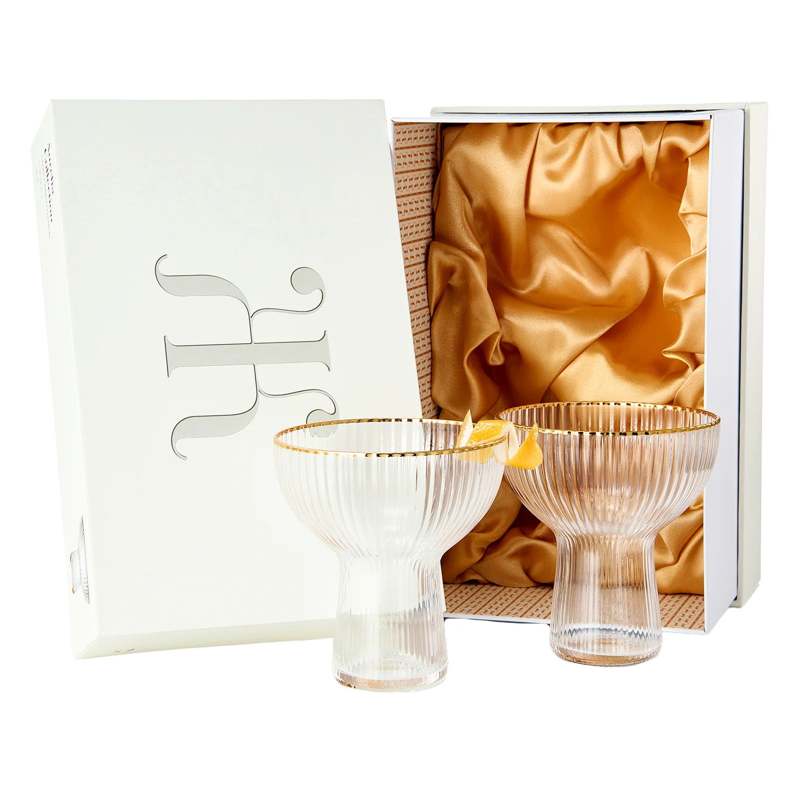 Ribbed Stemless Margarita Glasses with Gold Rim - Set of 4 (10 OZ) - Keen Glass Solutions