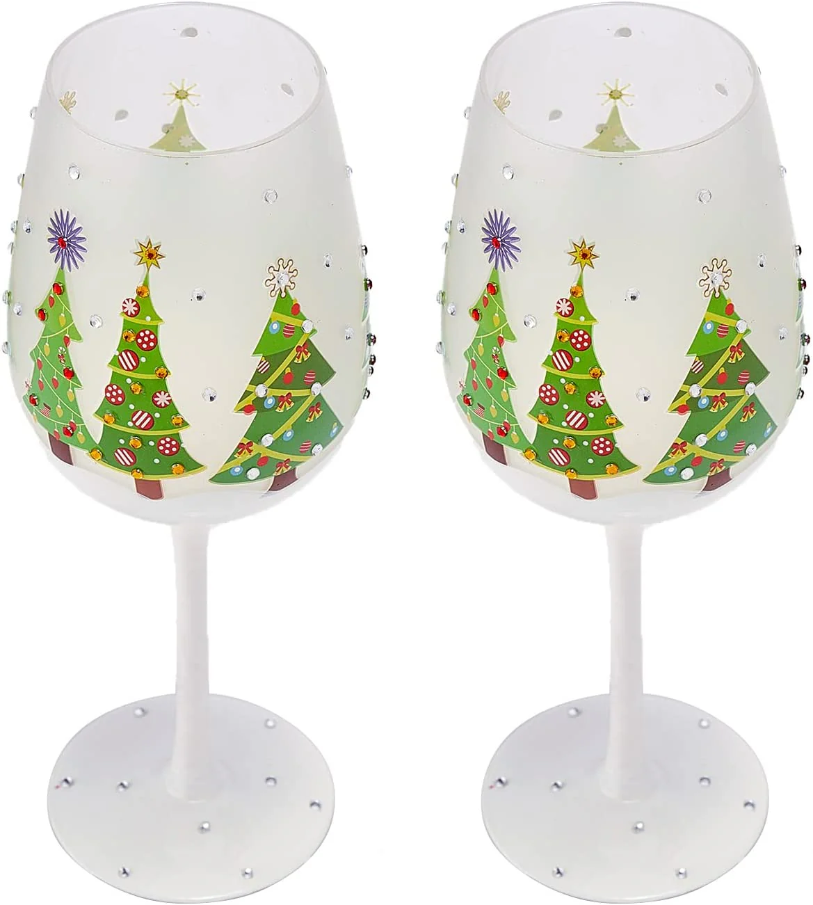 Set of 2 Stemmed Christmas Tree Design Wine Glasses - 14 oz - Keen Glass Solutions