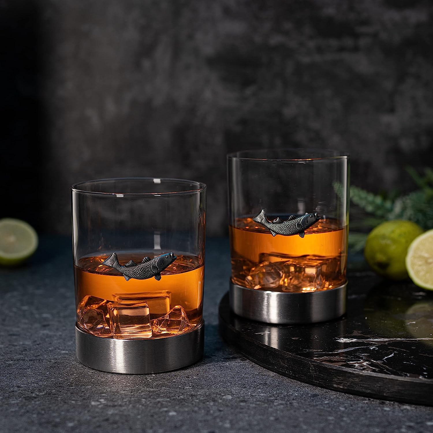 Fish Whiskey, Wine & Water Glasses Set of 2 - Keen Glass Solutions