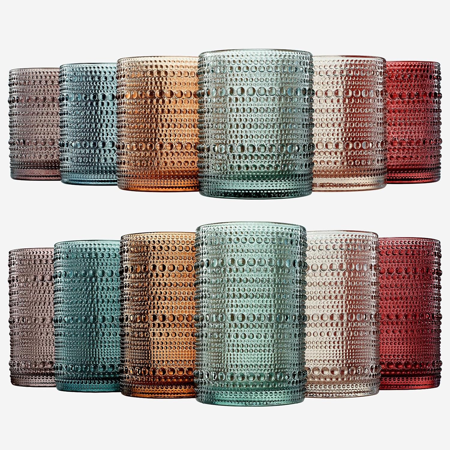 Hobnail Drinking Glasses Pastel Colored Beaded Drinking | Set of 12 - Keen Glass Solutions