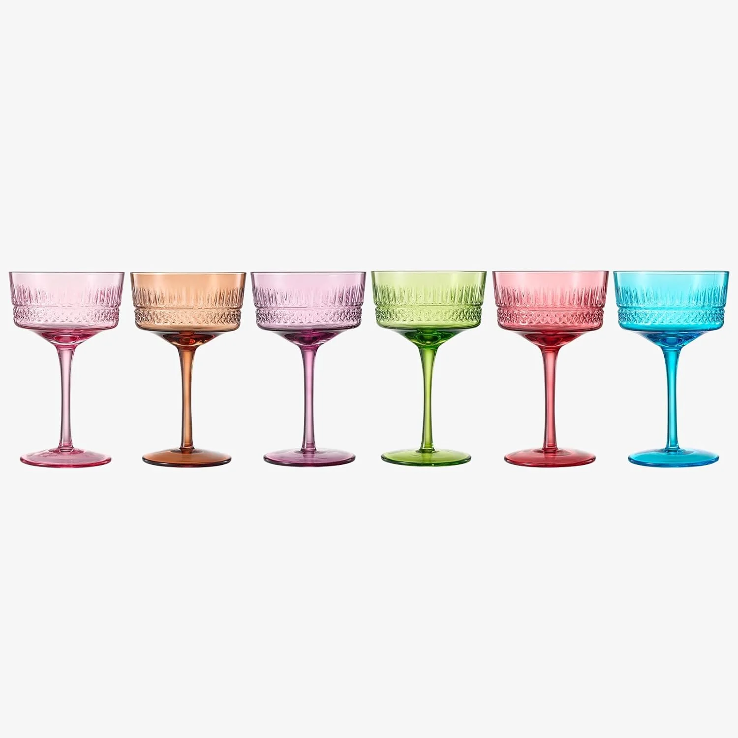 Art Deco Colored Crystal Coupe Glass | Set of 6 | Large 9.6oz - Keen Glass Solutions