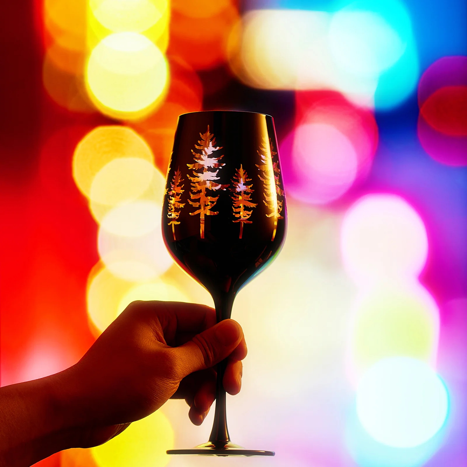 Crystal Winter Trees Black & Gold Stemmed Wine Glasses - Set of 2 - Keen Glass Solutions