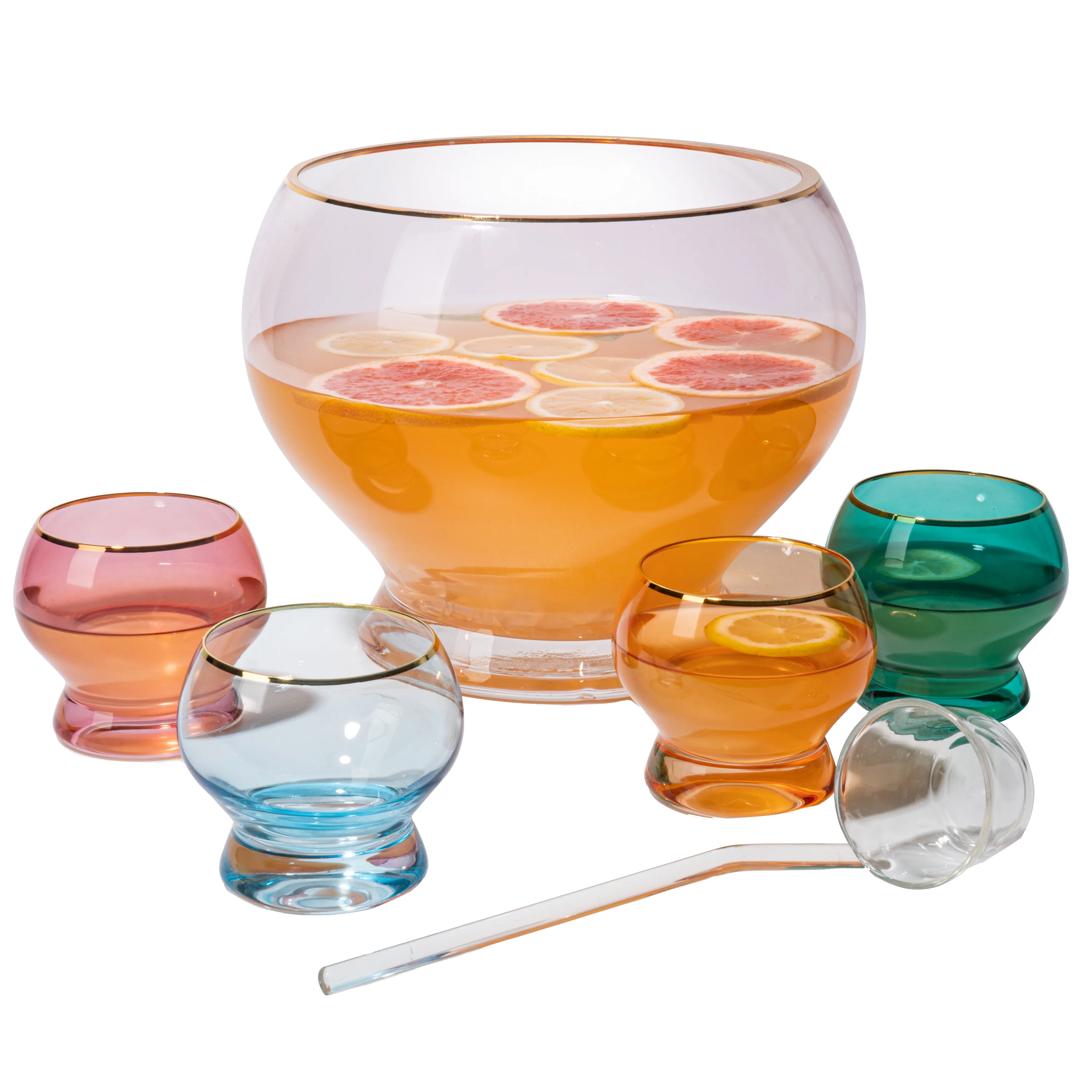 Colorful 1.7 Gallon Punch Bowl with 4 10oz Glasses Set - Keen Glass Solutions