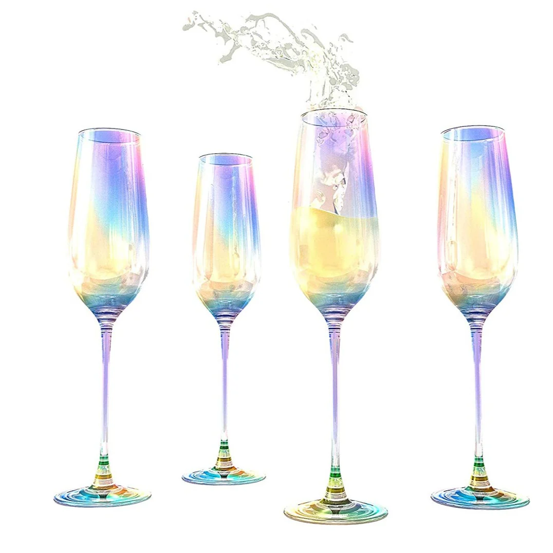 Iridescent Glasses - Crystal Luster Radiance Set of 4 (Tall Flutes) - Keen Glass Solutions