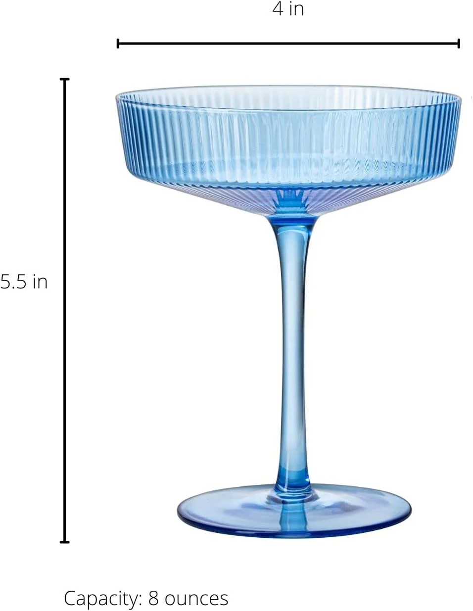 Ribbed Coupe Cocktail Glasses 8 oz | Set of 2 (Blue) - Keen Glass Solutions