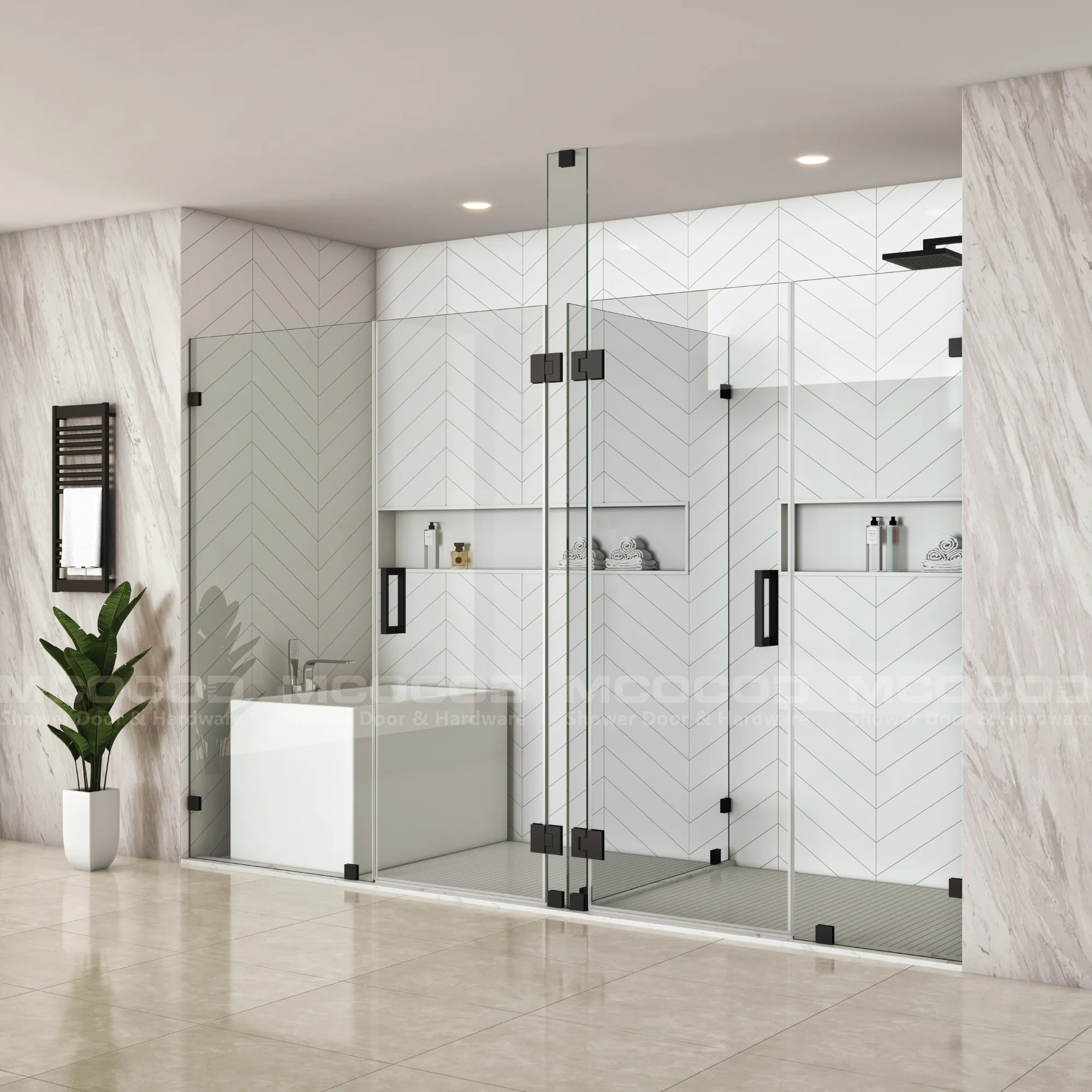 Customize for Large Openings Two Spaces Frameless Swing Shower Door - H06-02W - Keen Glass Solutions