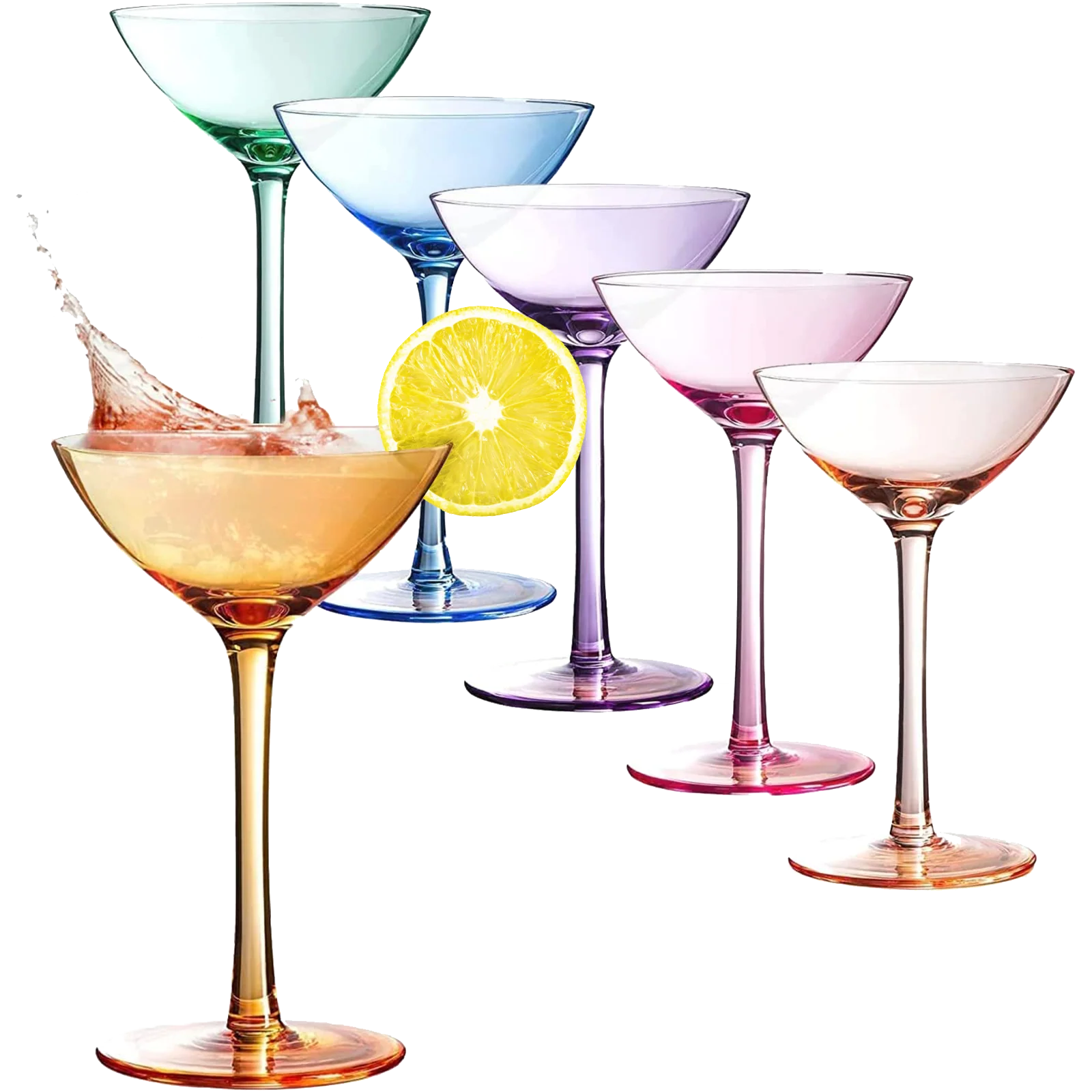 Colored Coupe Glasses Set of 6 | 12 oz - Keen Glass Solutions
