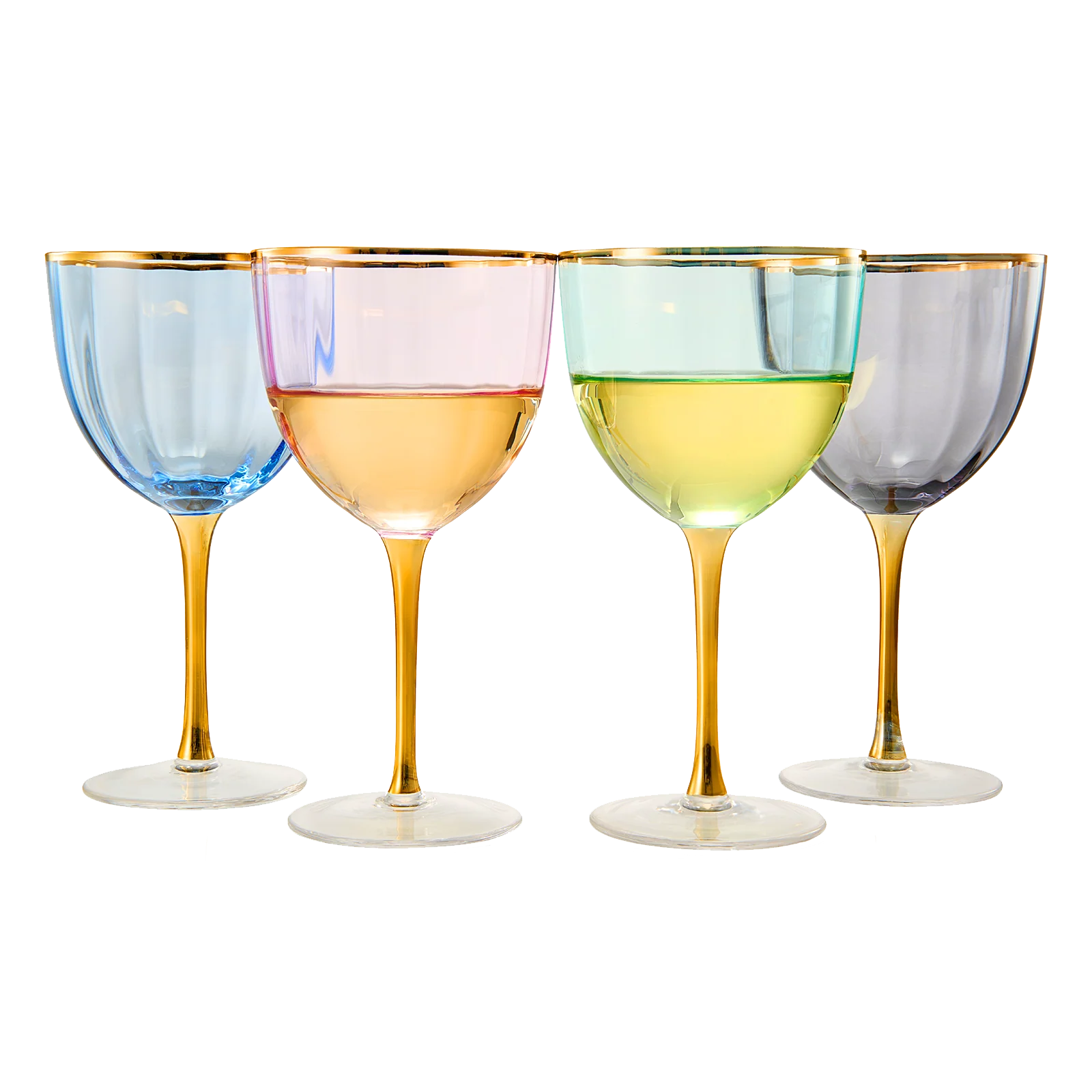 Art Deco Colored Crystal Wine Glass Set of 4, Large 18oz - Keen Glass Solutions