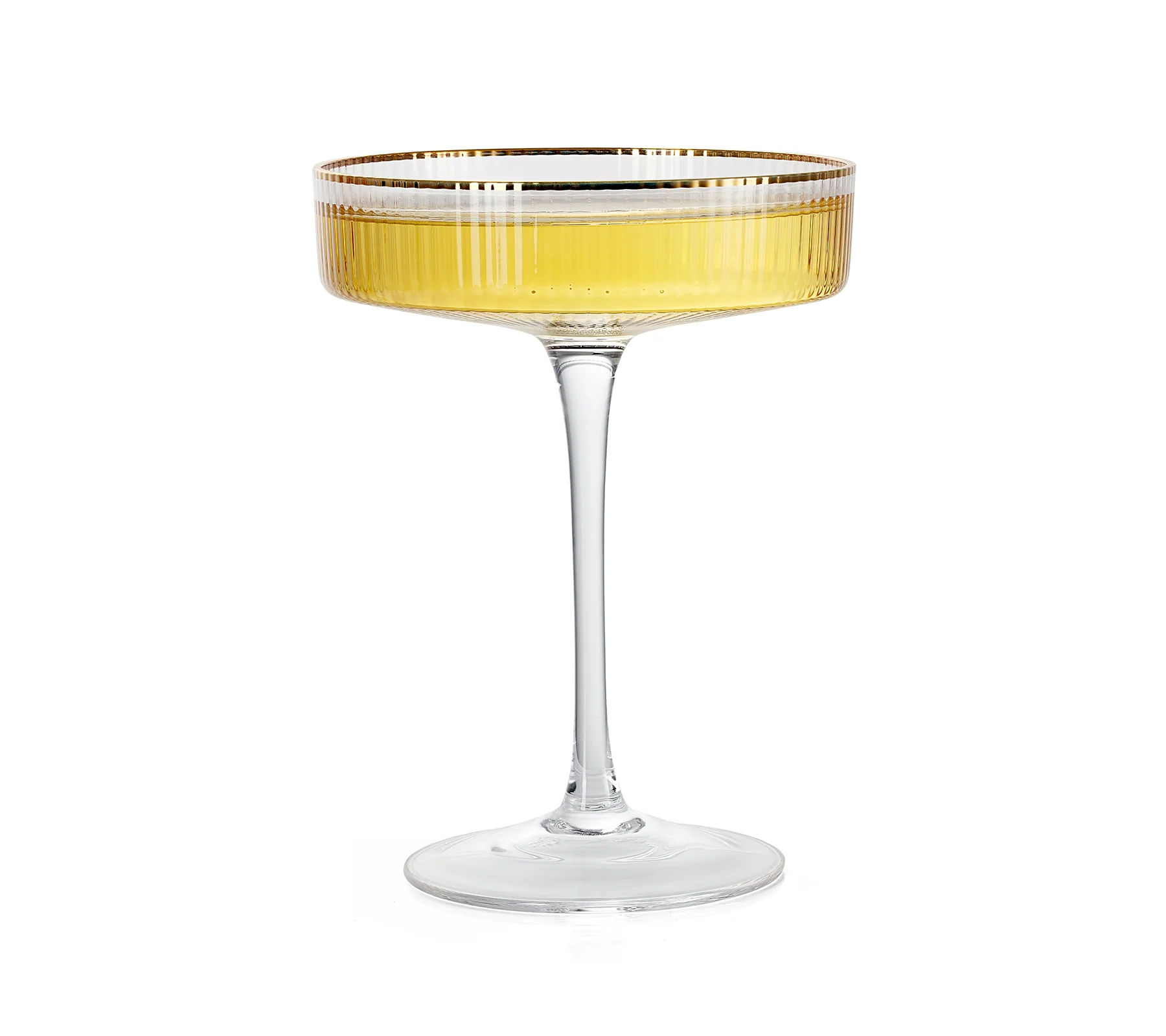 Ribbed Coupe Cocktail Glasses With Gold Rim 8 oz | Set of 4 - Keen Glass Solutions