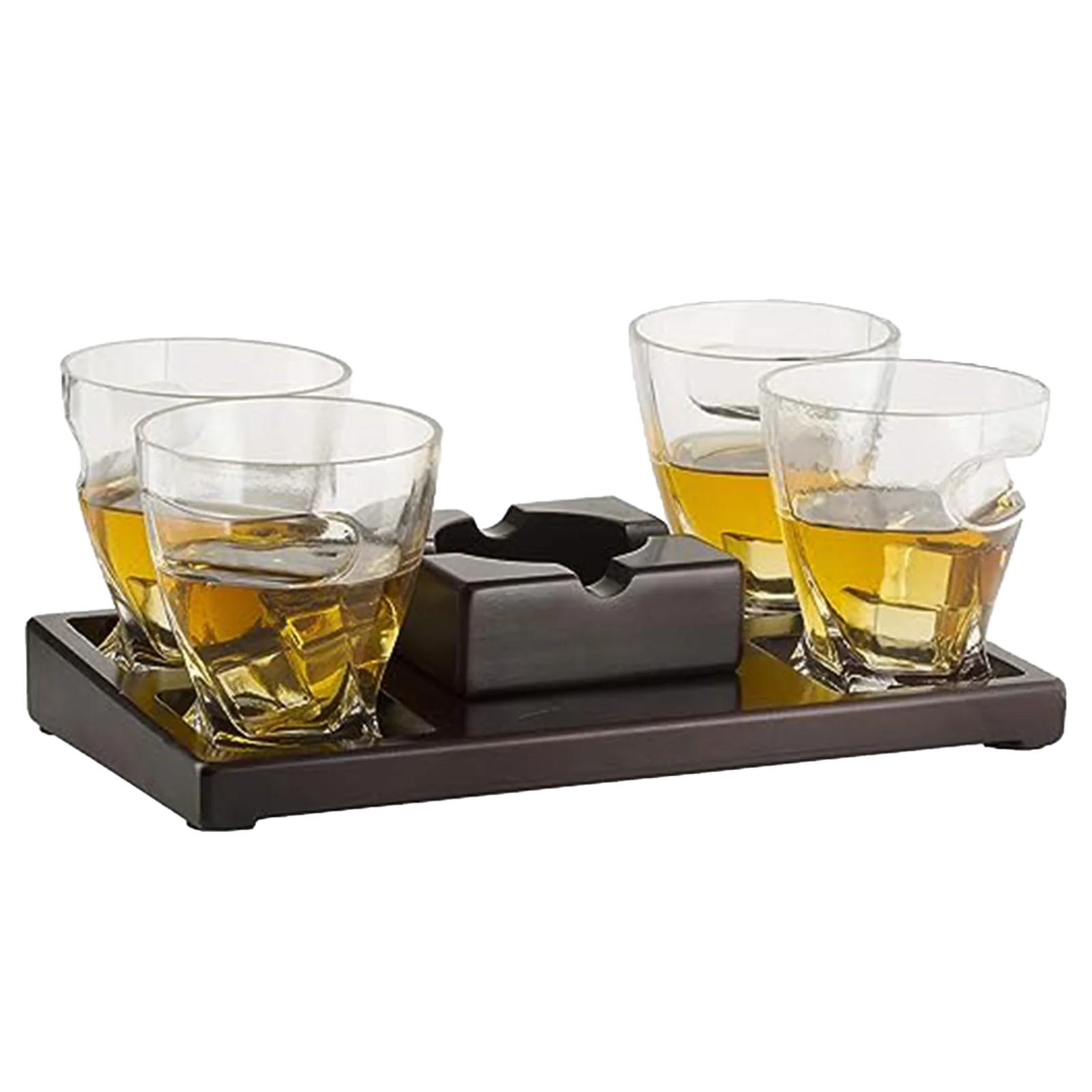 Premium Whiskey Glass & Cigar Tray Gift Set – 4 Twist Glasses - Keen Glass Solutions