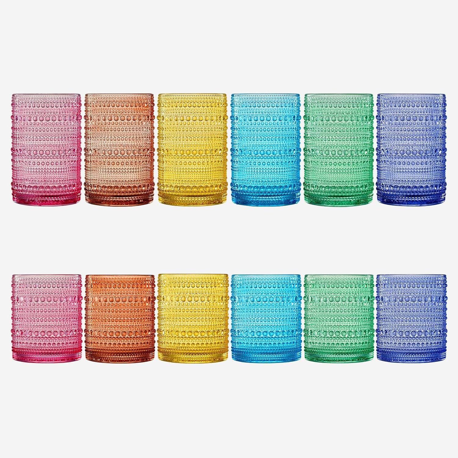 Hobnail Drinking Glasses Colored Beaded Drinking Glass Set of 12 - Keen Glass Solutions