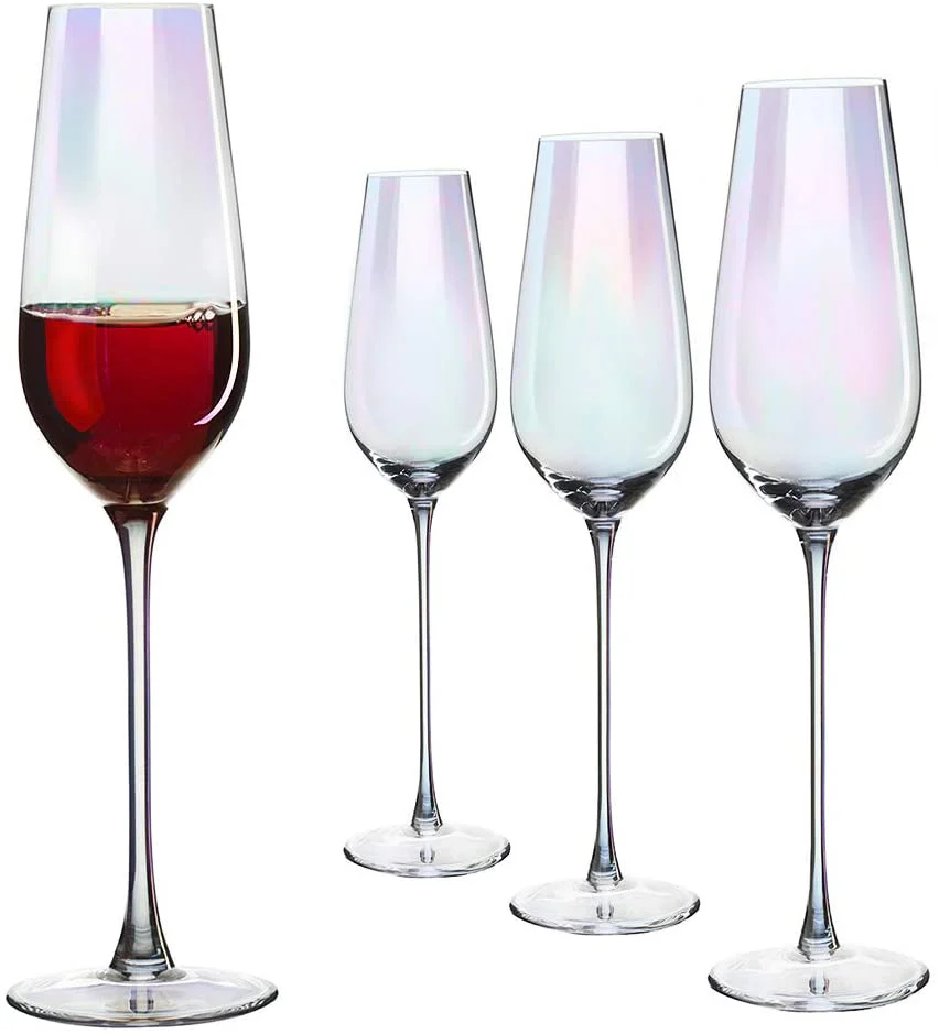 Iridescent Glasses - Crystal Luster Radiance Set of 4 (Tall Flutes) - Keen Glass Solutions