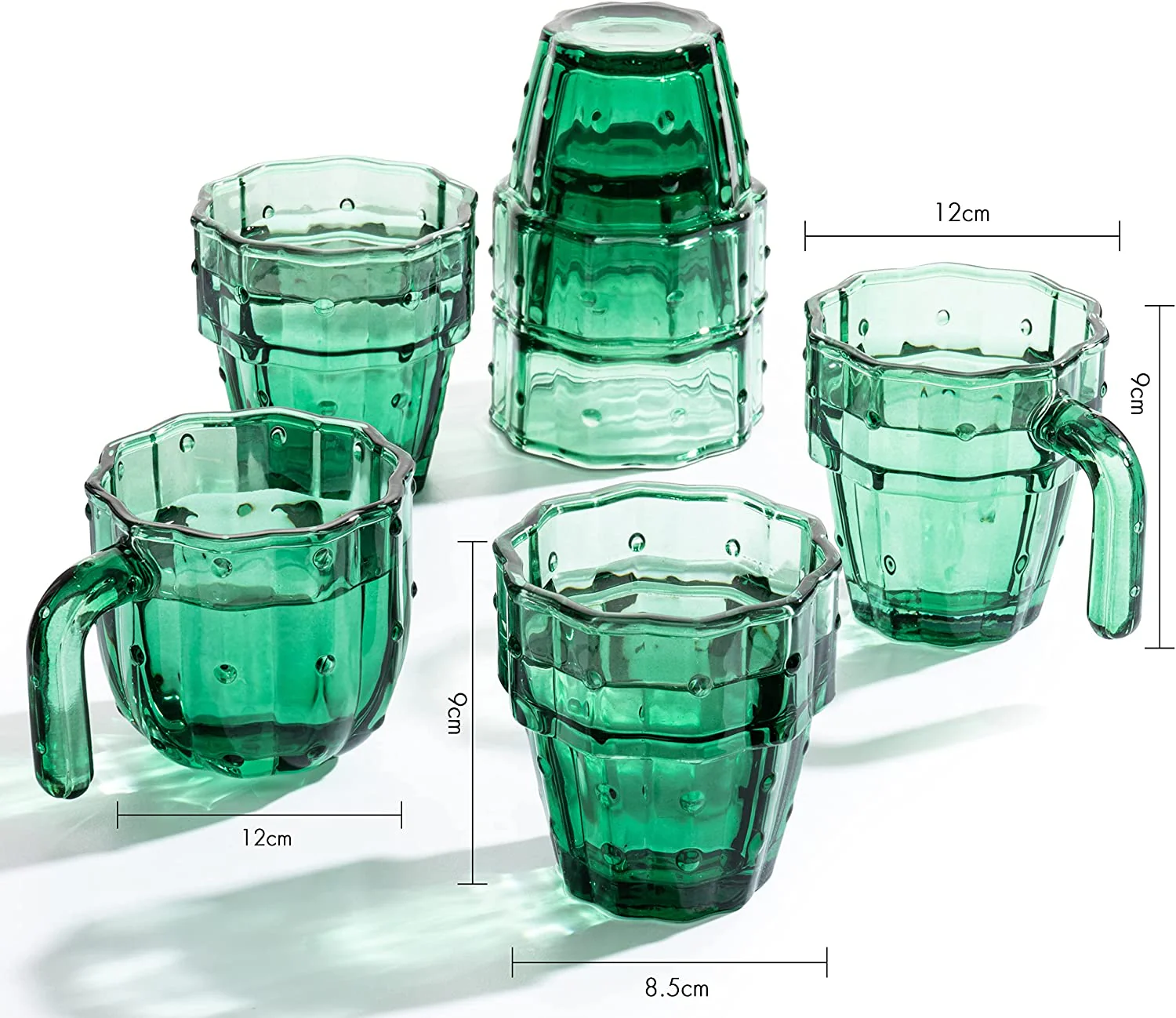 Cactus Stackable Glasses, Set of 6-10 oz - Keen Glass Solutions